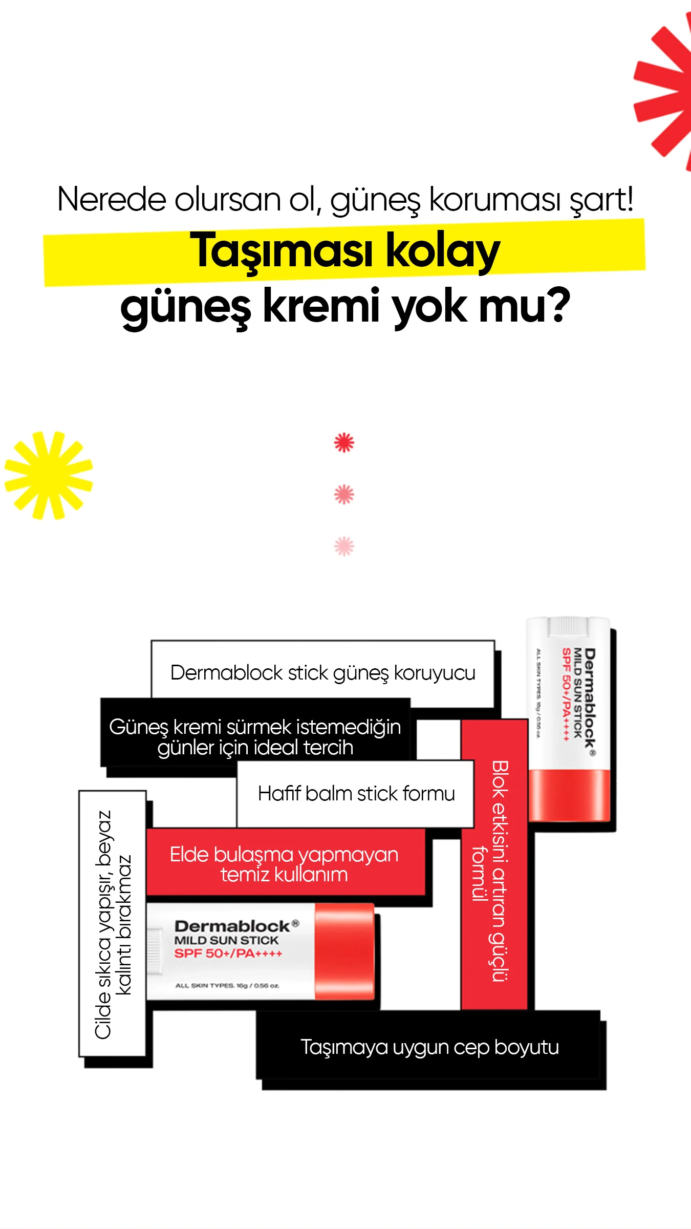 Hafif Dokulu Kore Stick Güneş Koruyucu Mild Sun Stick SPF 50 + PA ++++