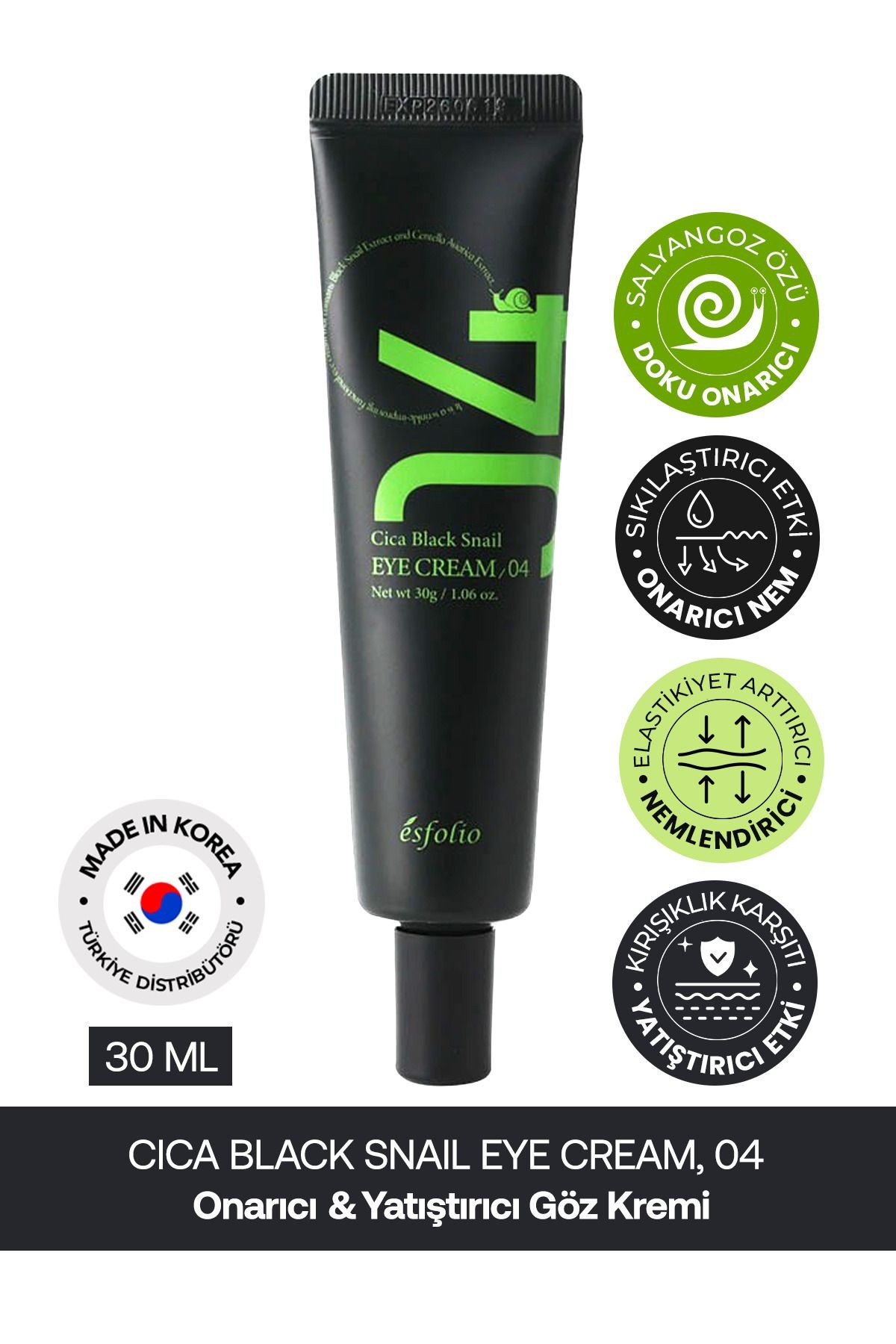 Siyah Salyangoz Özü İçeren Onarıcı Göz Kremi Esfolio Cica Black Snail Eye Cream 30gr