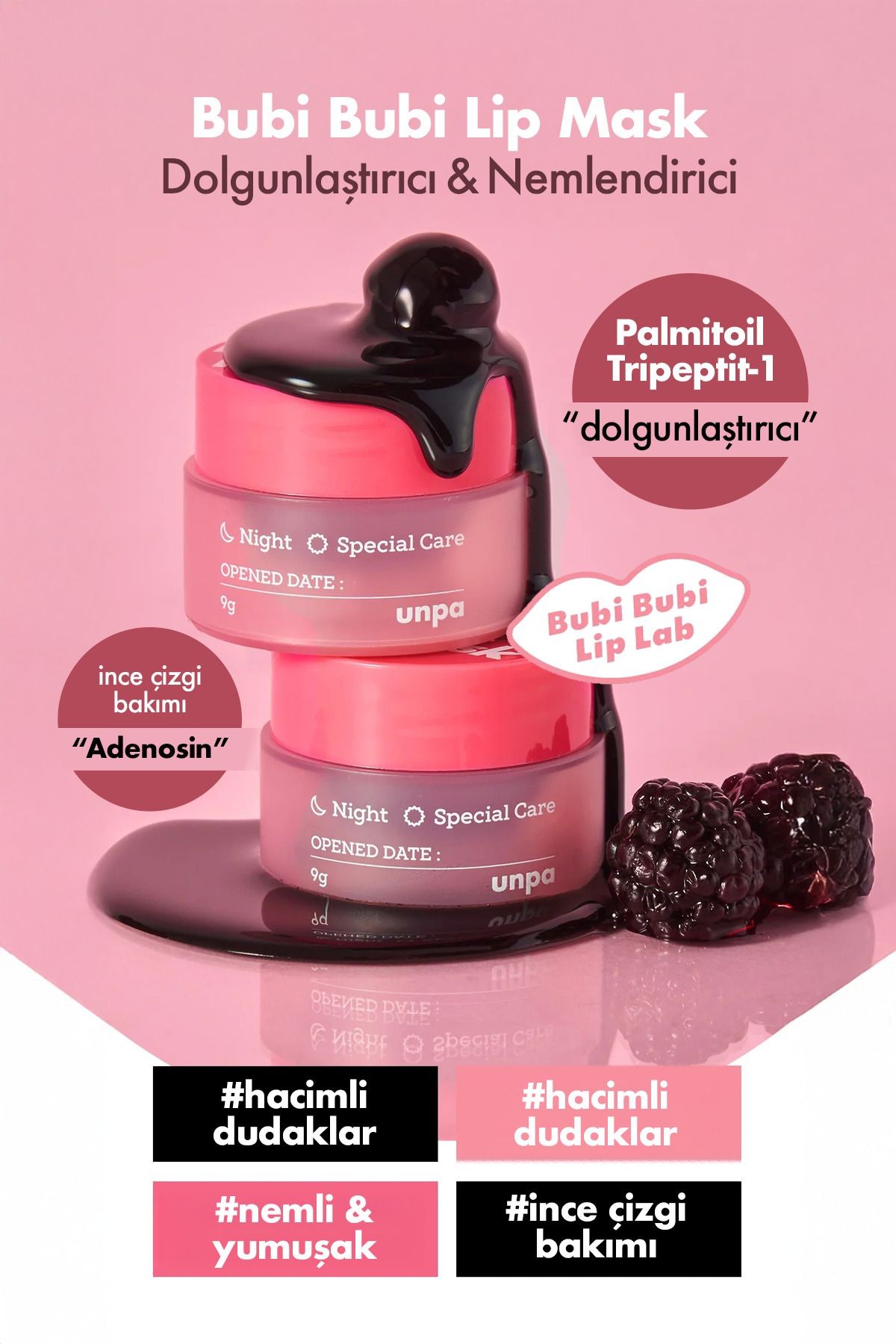 Dolgunlaştırıcı ve Nemlendirici UNPA Dudak Maskesi Bubi Bubi Lip Mask