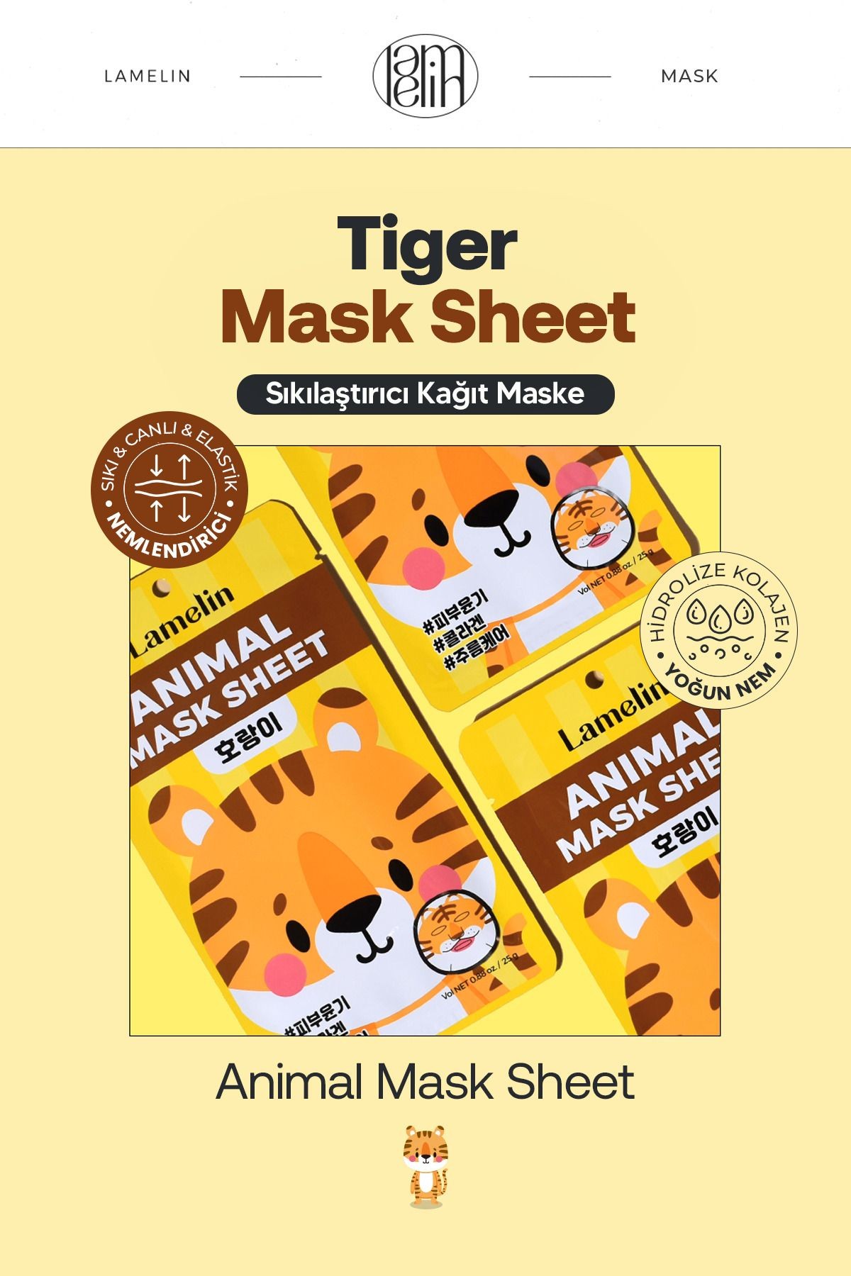Kaplan Desenli Eğlenceli, Sıkılaştırıcı Kağıt Maske Lamelin Animal Tiger Mask
