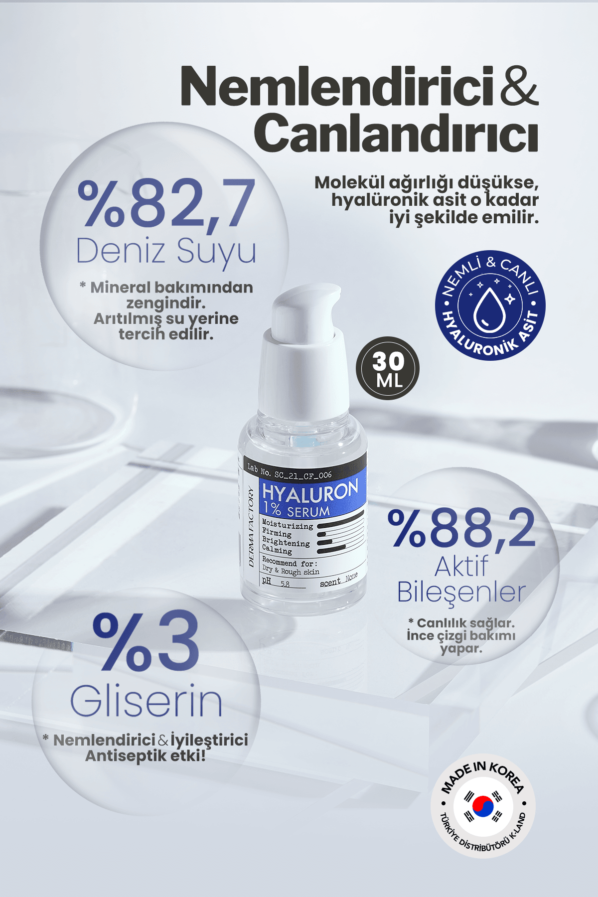 Derinlemesine Nemlendirici Hyalüronik Asit Serum Derma Factory %1 Hyaluron Serum 30 ml