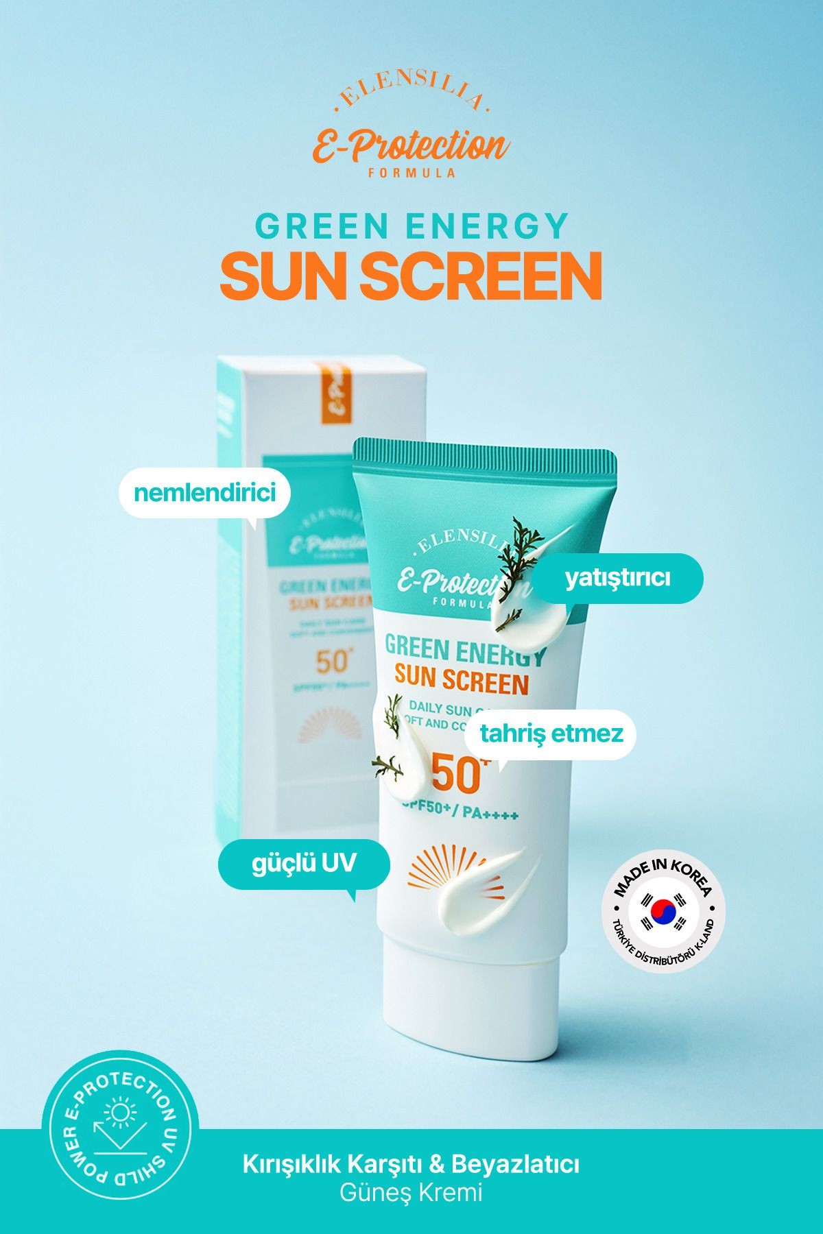 Hassas Ciltlere Özel Yatıştırıcı SPF50+PA++++ Kore Güneş Kremi Elensilia Green Energy Sun Screen