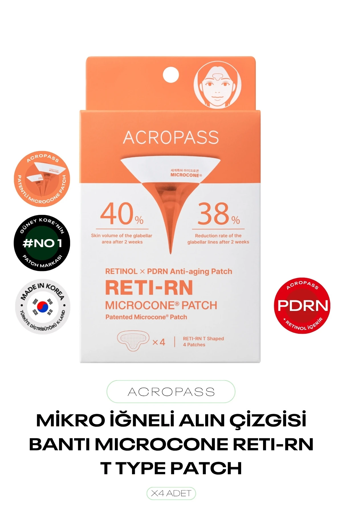 Retinol ve PDRN Mikro İğneli Alın Çizgisi Bandı Reti-rn Microcone Patch T Type 4lü