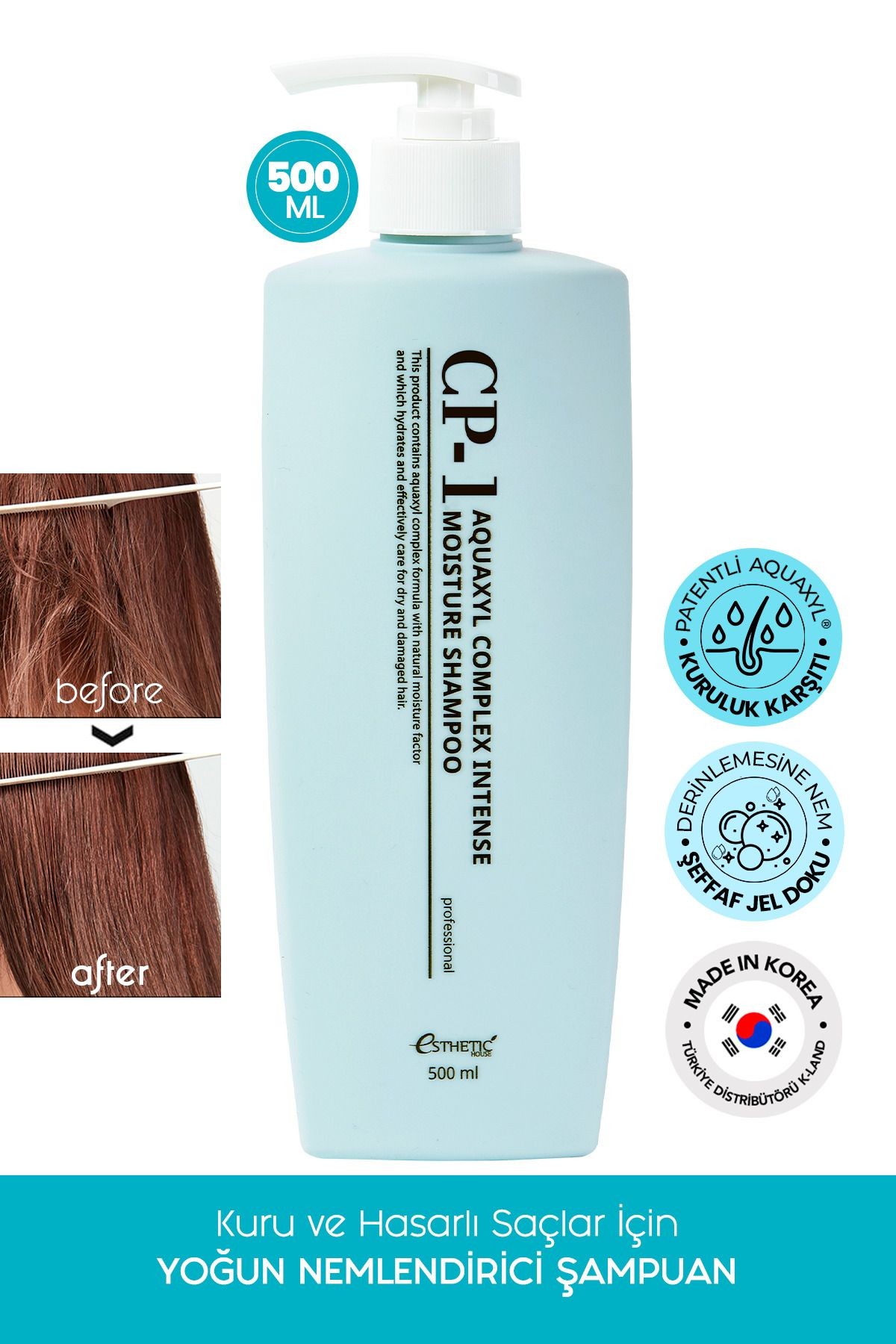 CP-1 Kuru ve Hasarlı Saçlar İçin Yoğun Nemlendirici Şampuan Aquaxyl Complex Intense Shampoo 500ml