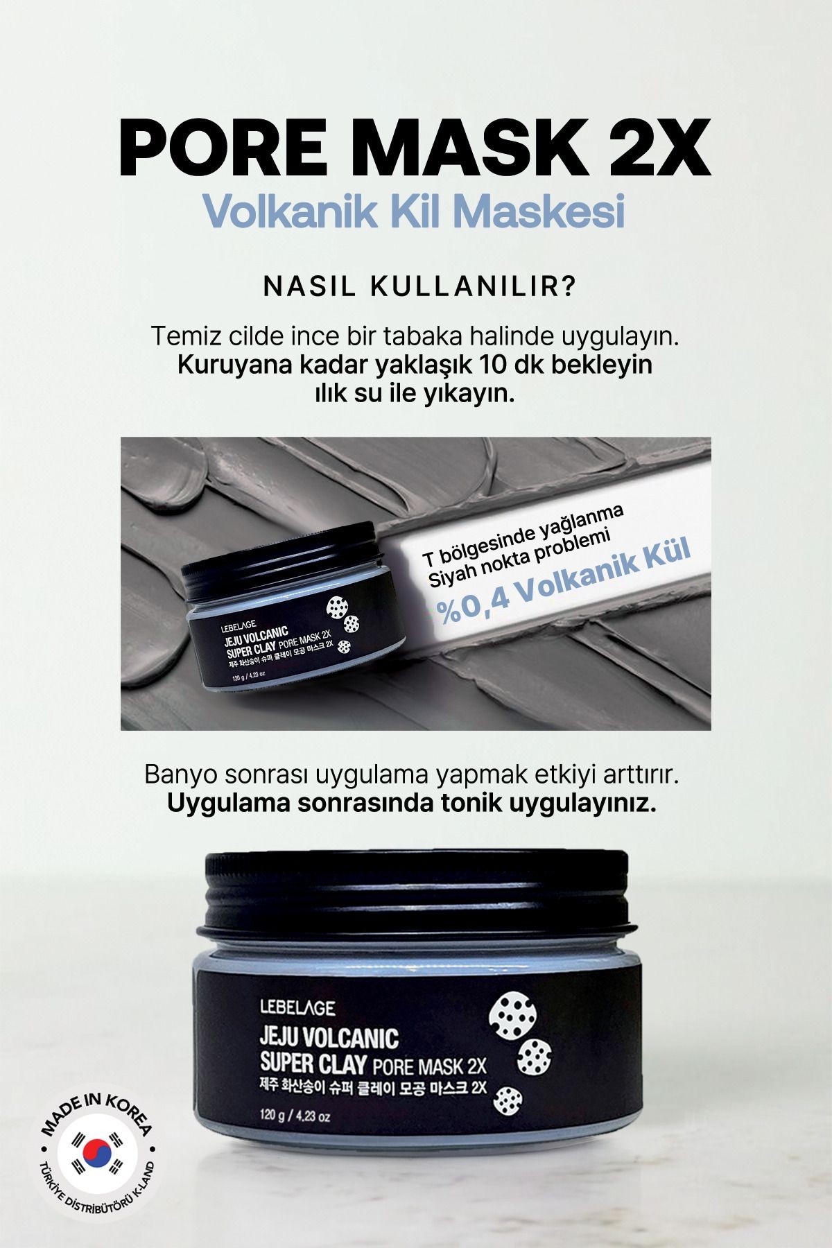 Volkanik Kil Maskesi Gözenek ve Siyah Nokta Lebelage Jeju Volcanic Super Clay Pore Mask 100ml