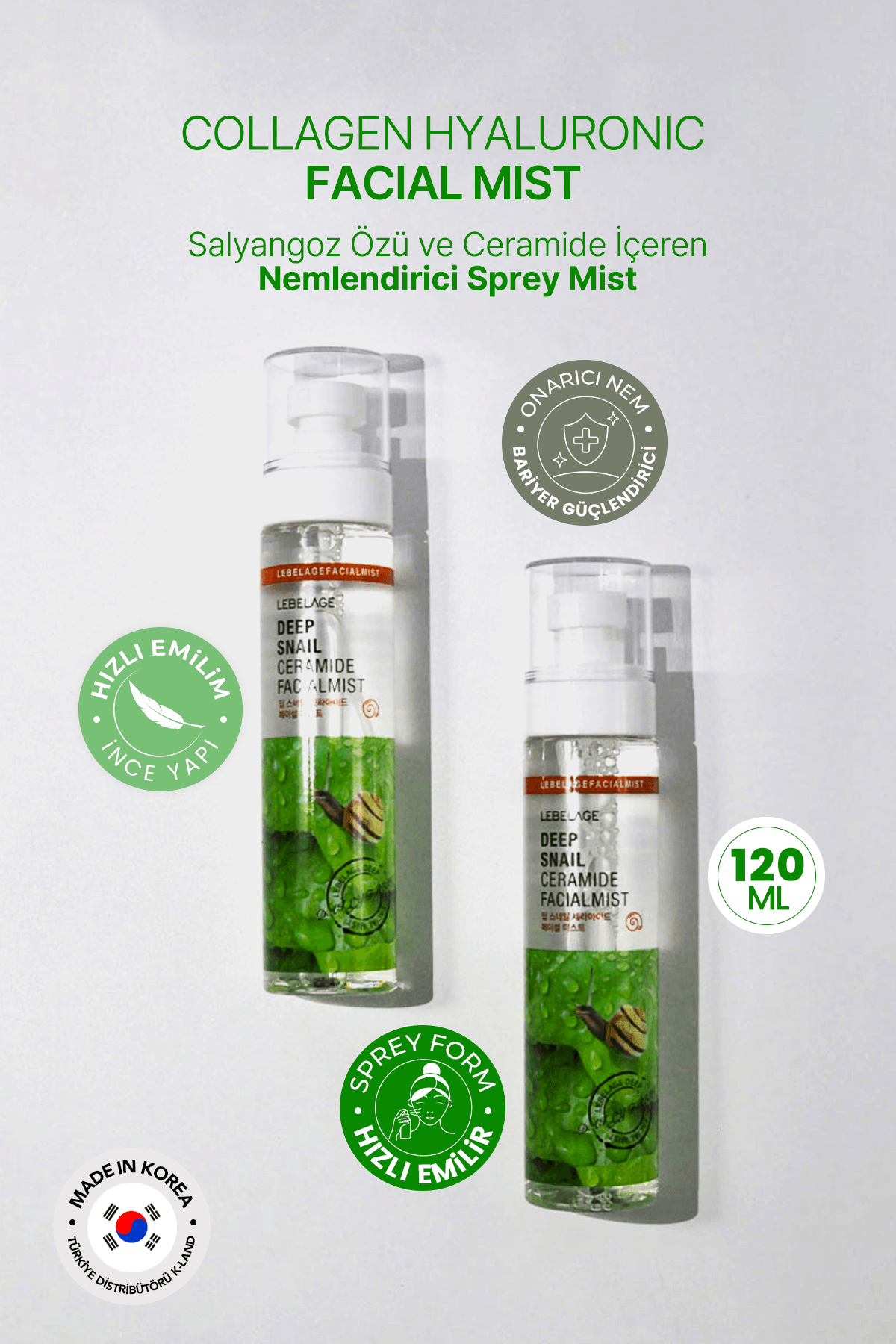 Salyangoz Özü ve Ceramide İçeren Nemlendirici Sprey Mist LEBELAGE Snail Ceramide Facial Mist