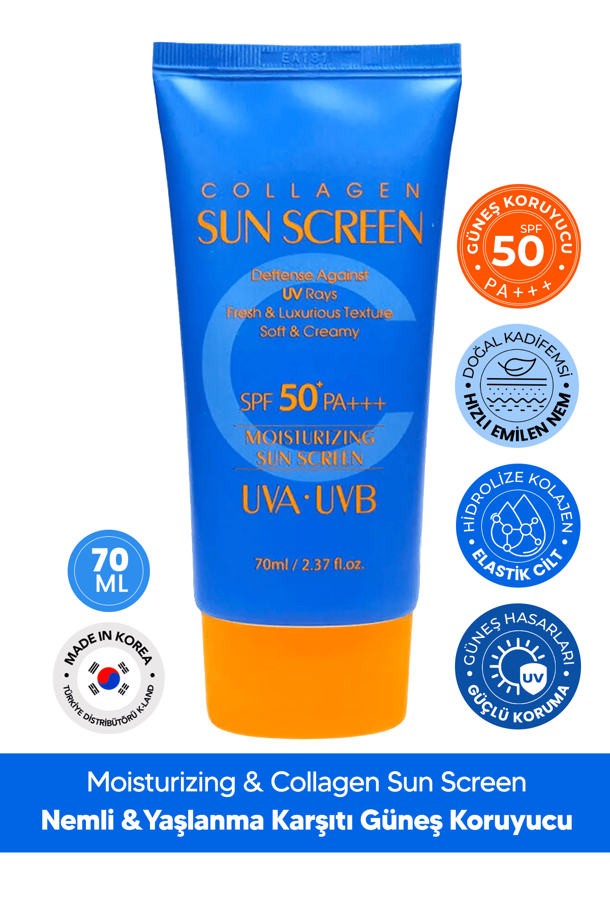 Yaşlanma Karşıtı, Nemlendirici Büyük Boy Güneş Kremi 3W Clinic Collagen Sun Screen SPF50+ PA+++ 70ml