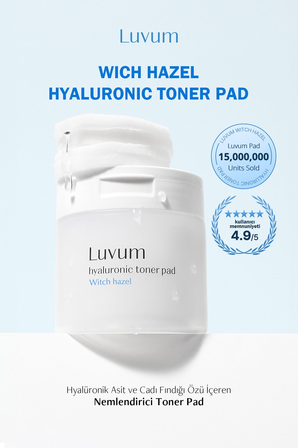 Hyalüronik Asit ve Cadı Fındığı İçeren Nemlendirici Tonikli Ped Luvum Toner Pad 60 adet