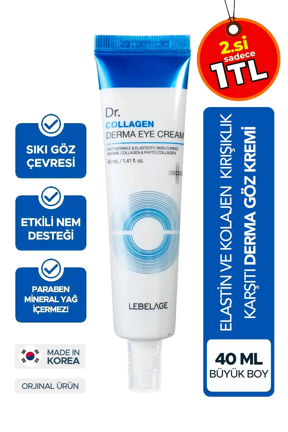 40 ML - Elastin ve Kolajen ile Kırışıklık Karşıtı Göz Kremi LEBELAGE DR Collagen Derma Eye Cream