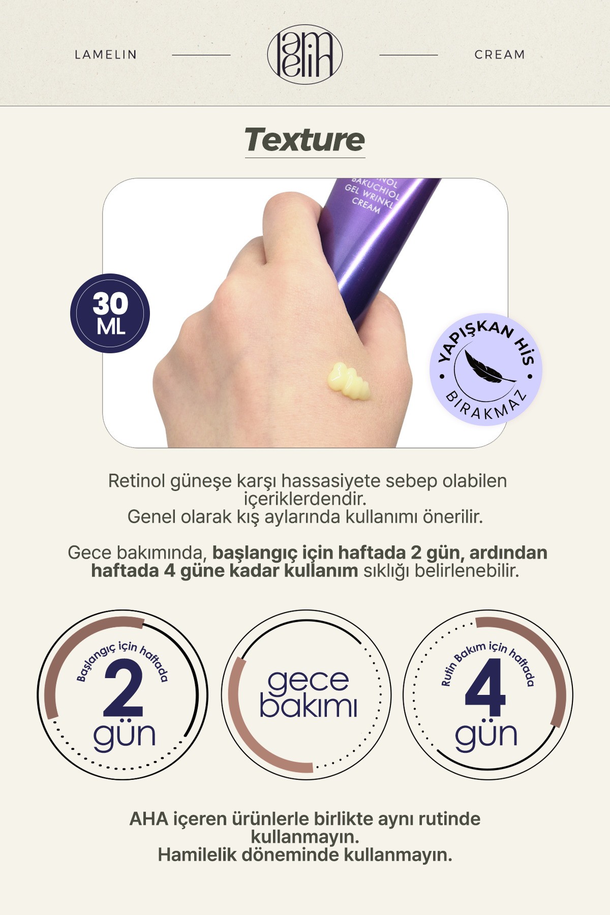 Retinol ve Bakuchiol İçeren Kırışıklık ve Leke Karşıtı Jel Krem Lamelin Retinol Bakuchiol 30 ML