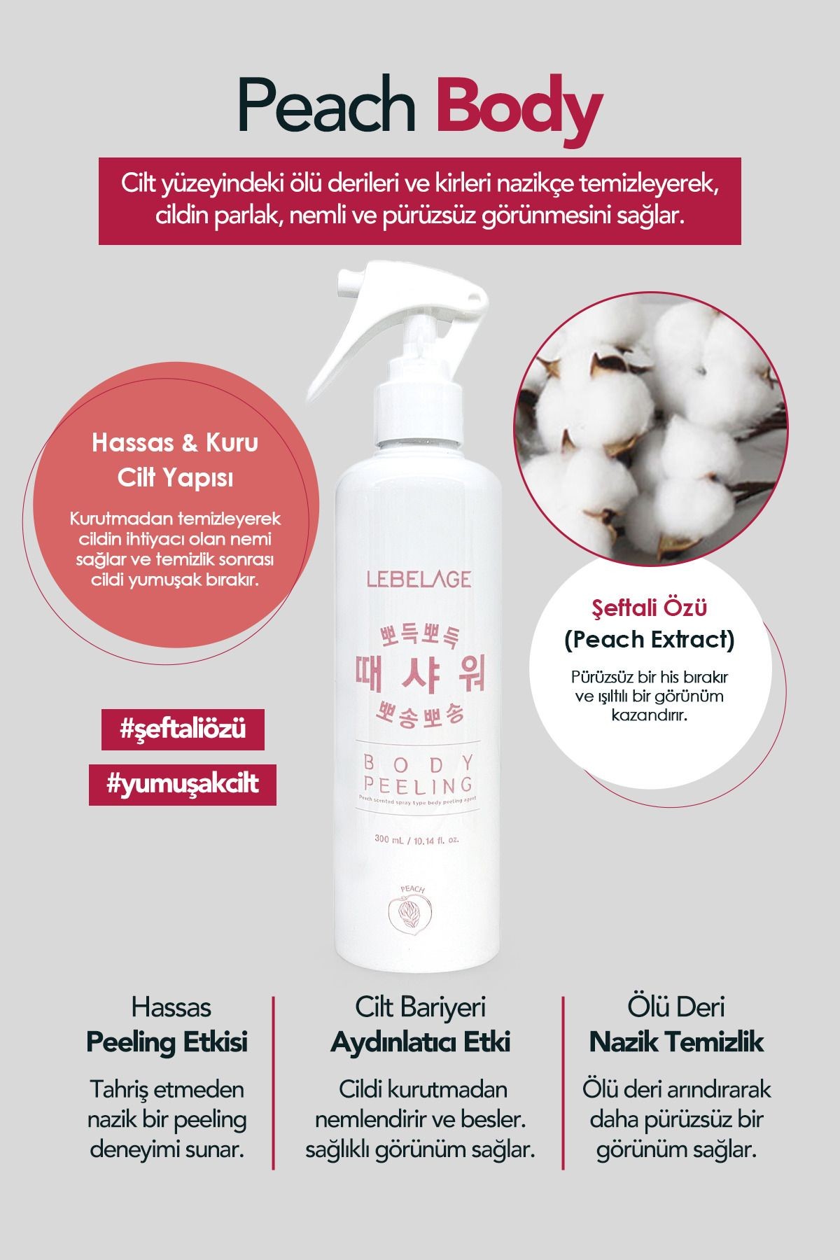 Şeftali Özü İçeren Vücut Peelingi Lebelage Peach Body Peeling