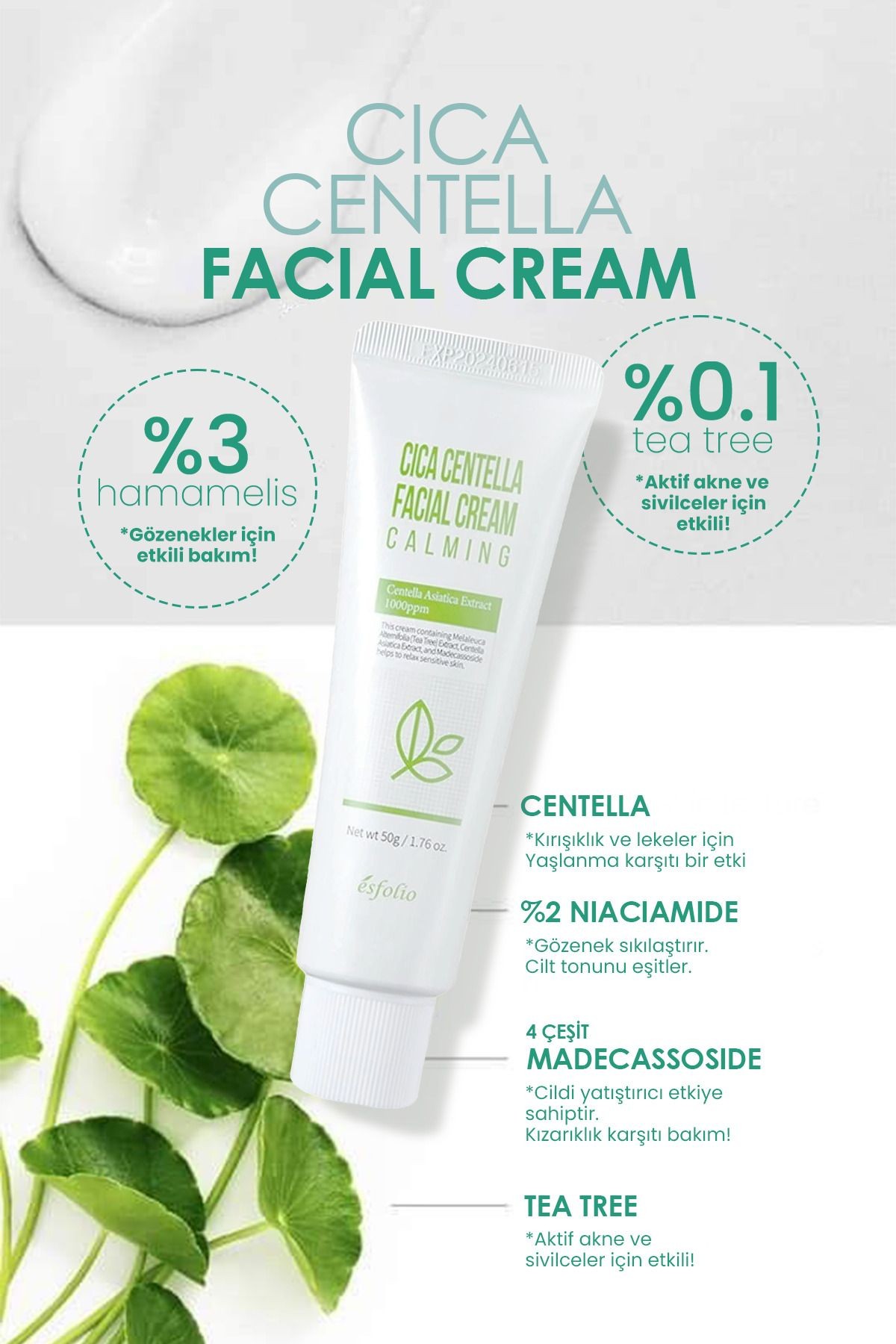 4 Çeşit Madeca Kompleksi Içeren Hassas Cilt Bakım Kremi Cica Centella Facial Cream 50 Ml