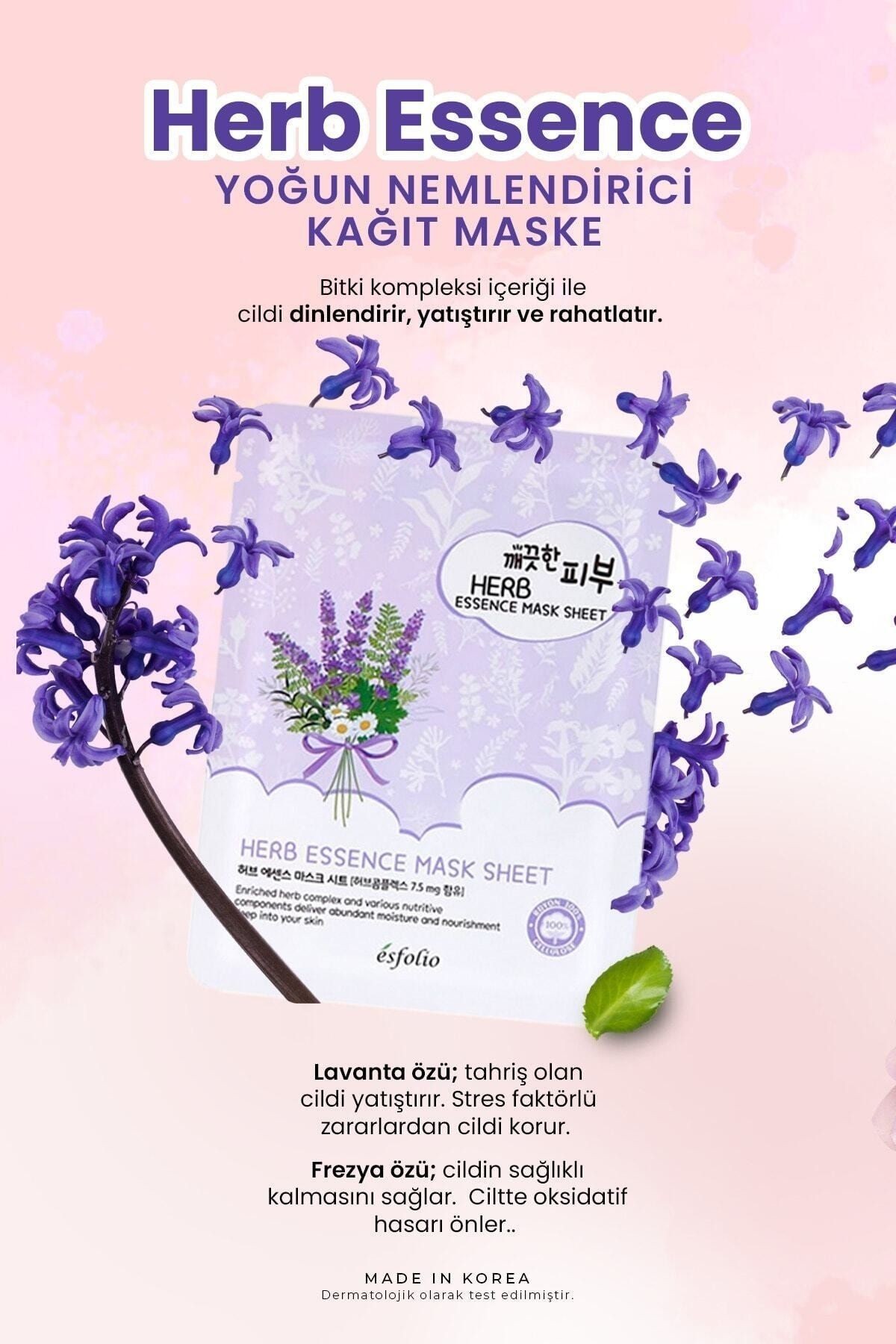 Yorgun Ciltler için Dinlendirici Bitki Kompleksi Kağıt Maske Esfolio Herb Essence Mask Sheet