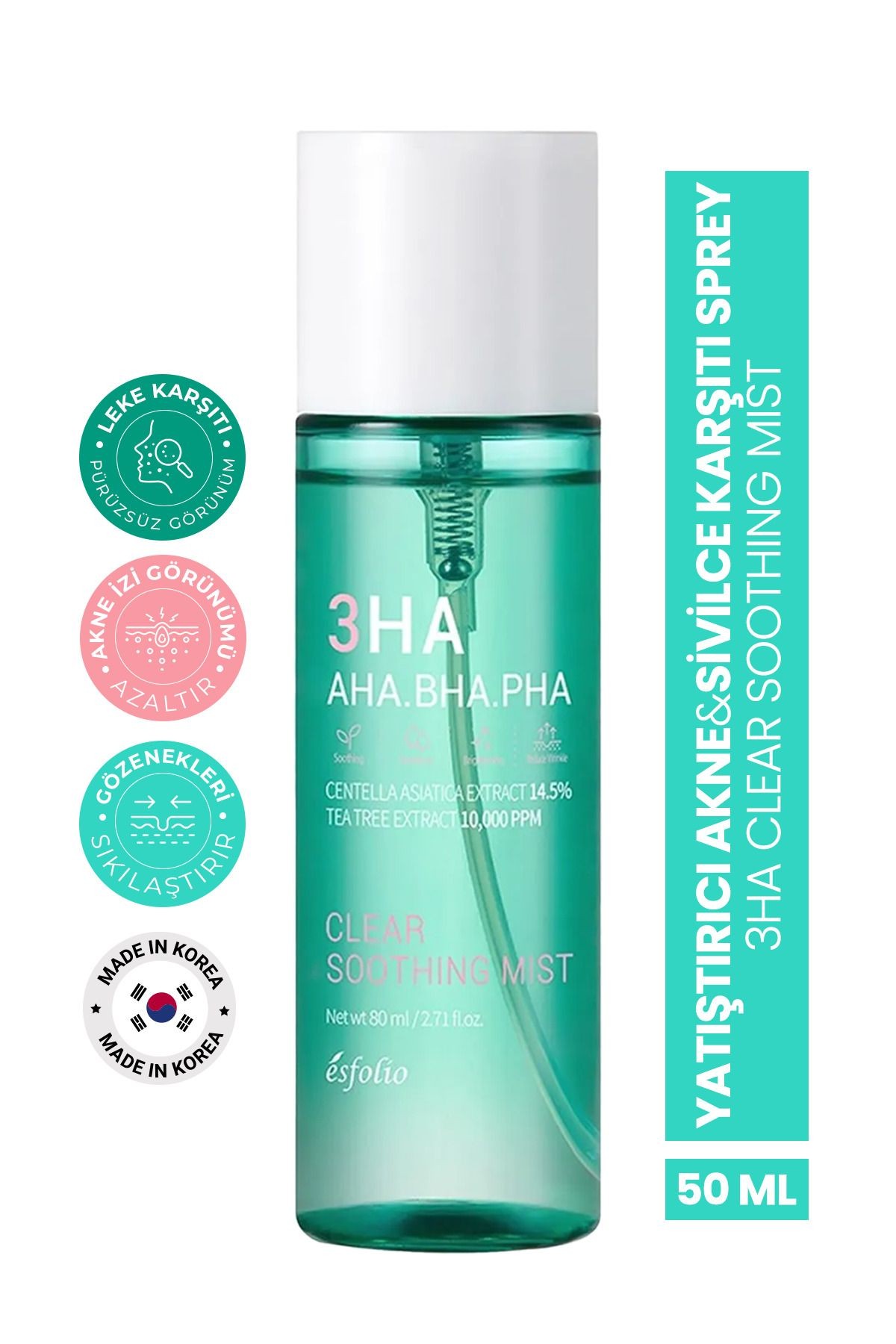 %14 Centella Içeren Yatıştırıcı Akne Sivilce Karşıtı Sprey Mist 3ha Clear Soothing Mist