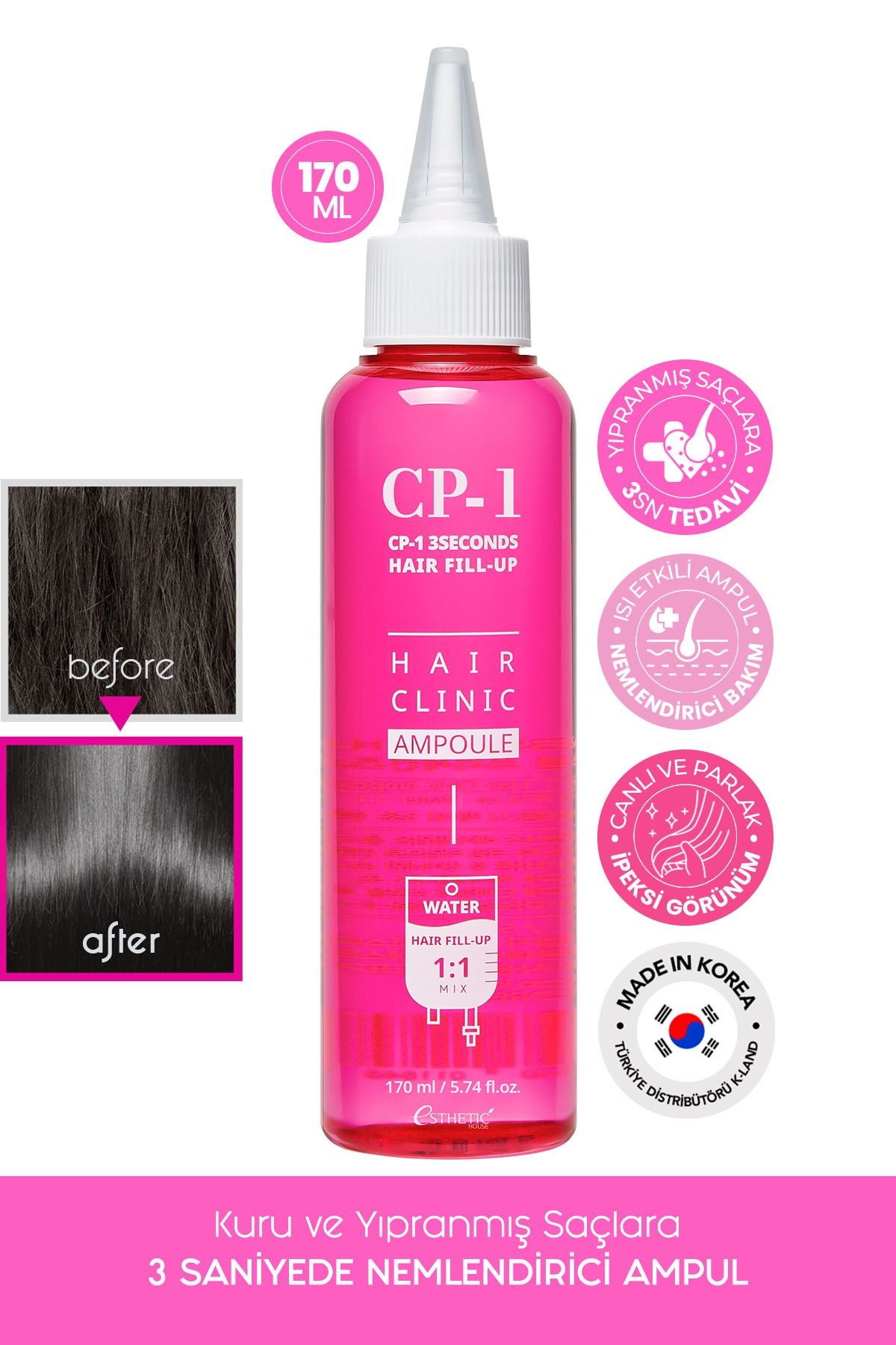 Cp-1 Keratin Seramid Ve Kolajen Içeren 3 Saniyede Bakım Saç Dolgu Serumu Hair Clinic Ampoule 170 ML