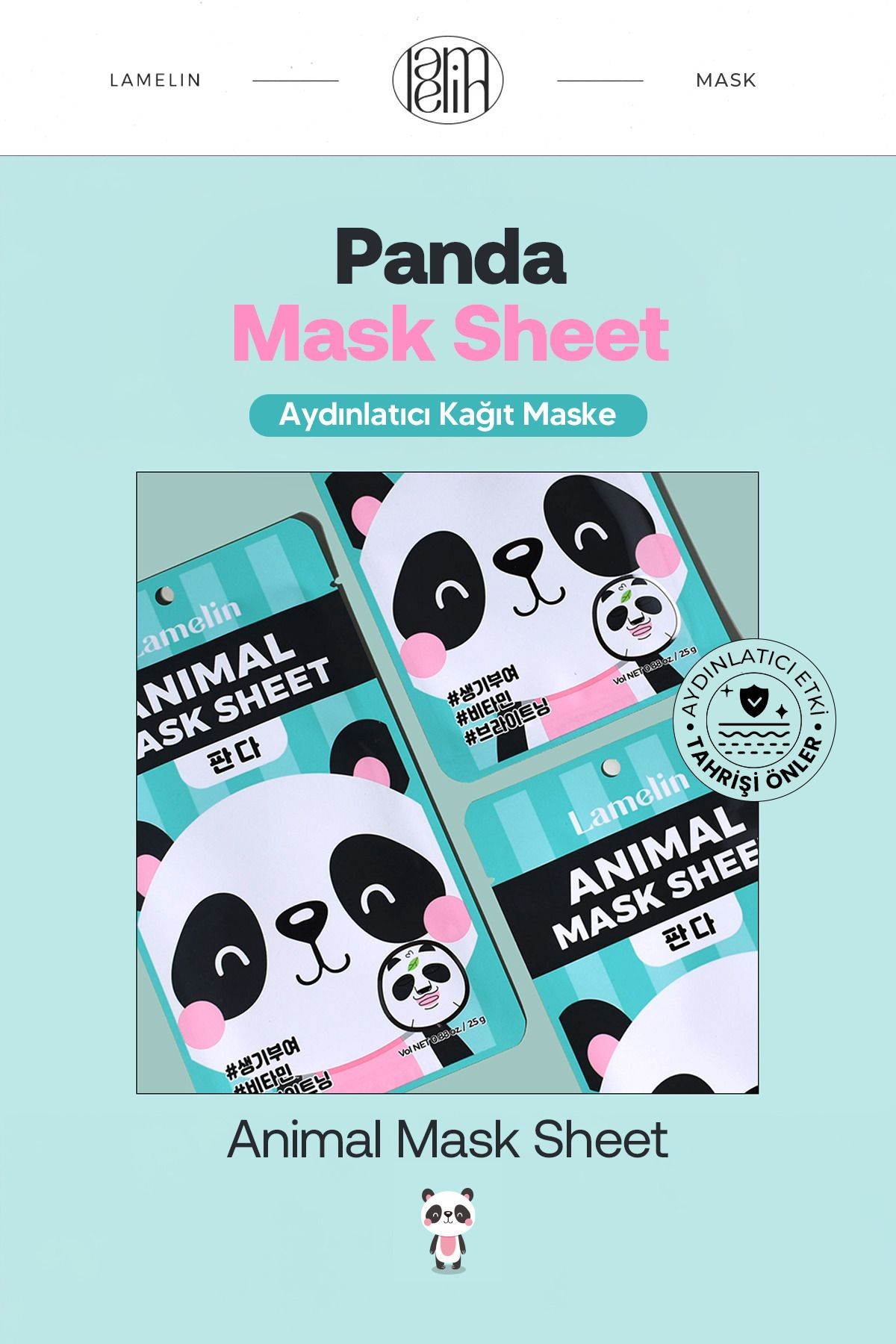 Panda Desenli Eğlenceli, Aydınlatıcı Kağıt Maske Lamelin Animal Panda Mask