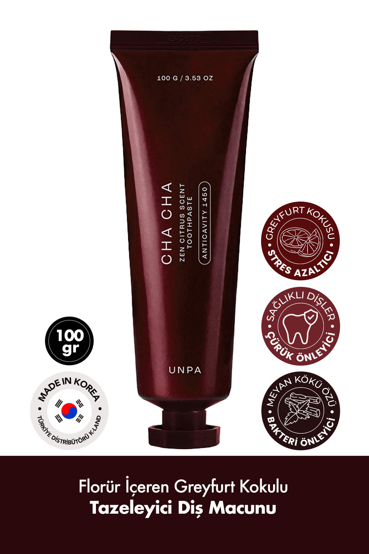 Florür İçeren Greyfurt Tazeleyici Vegan Kore Diş Macunu UNPA Cha Cha Zen Citrus Scent Toothpaste