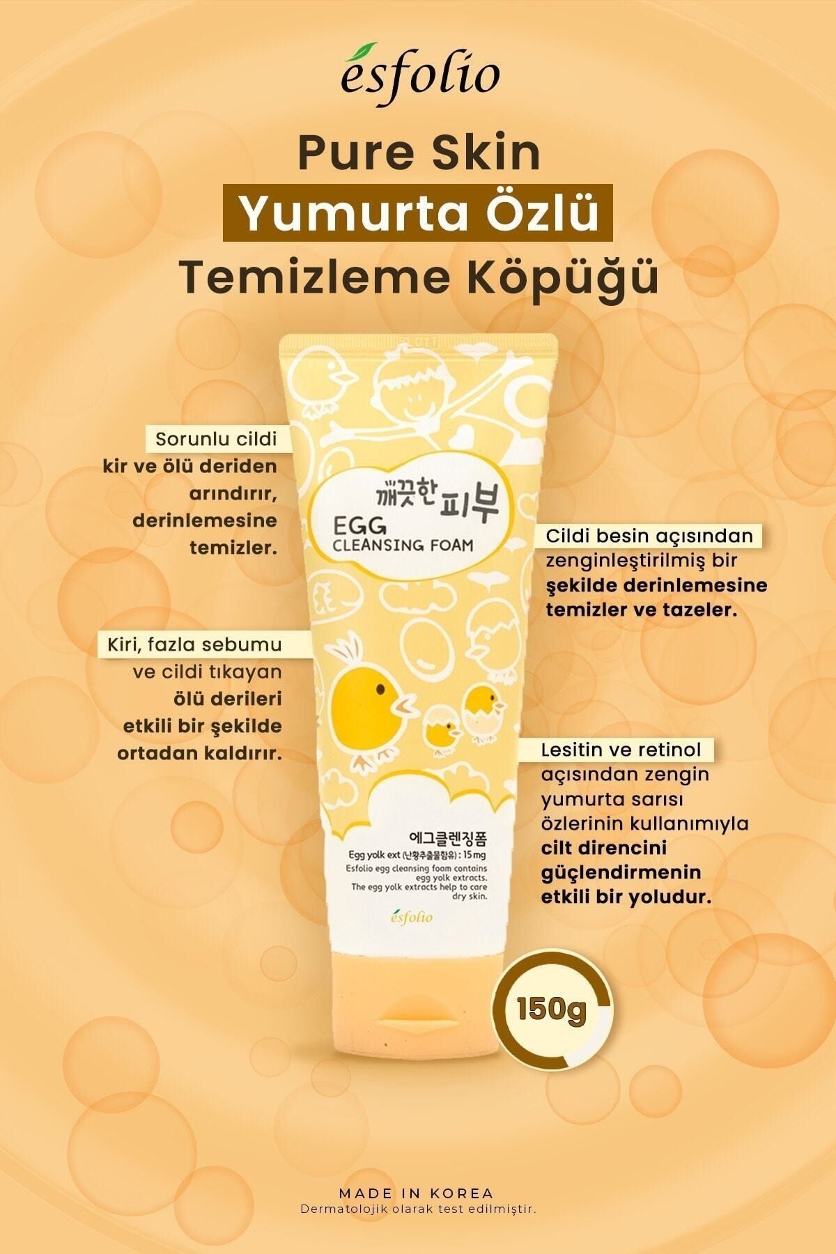 Gözenek Küçültücü Yumurta Sarısı Özü İçeren Yüz Temizleme Köpüğü Esfolio Egg Cleansing Foam 150 g