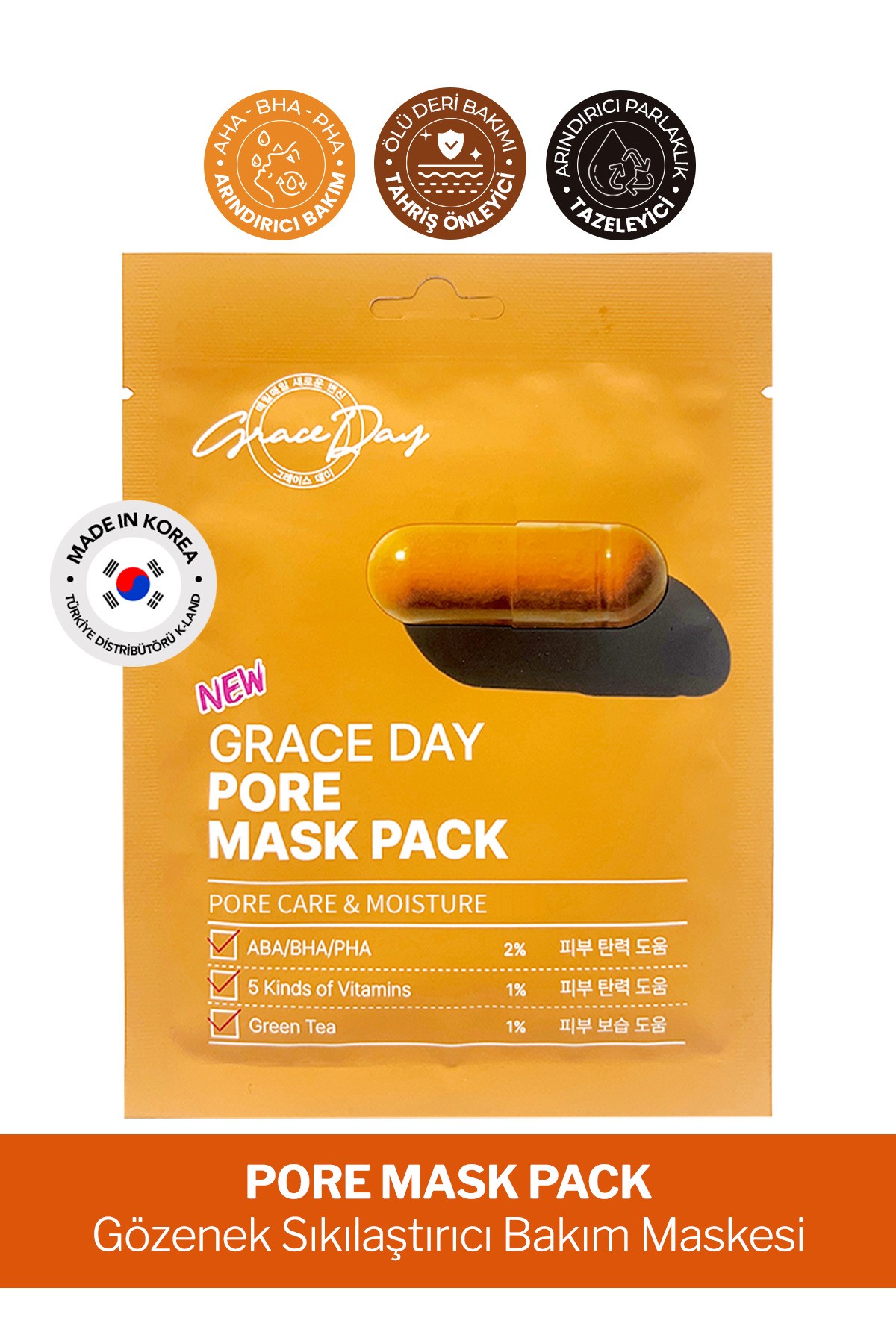 Gözenek Bakımı İçin Vitamin ve AHA BHA PHA İçeren Kağıt Maske Grace Day Pore Mask Pack