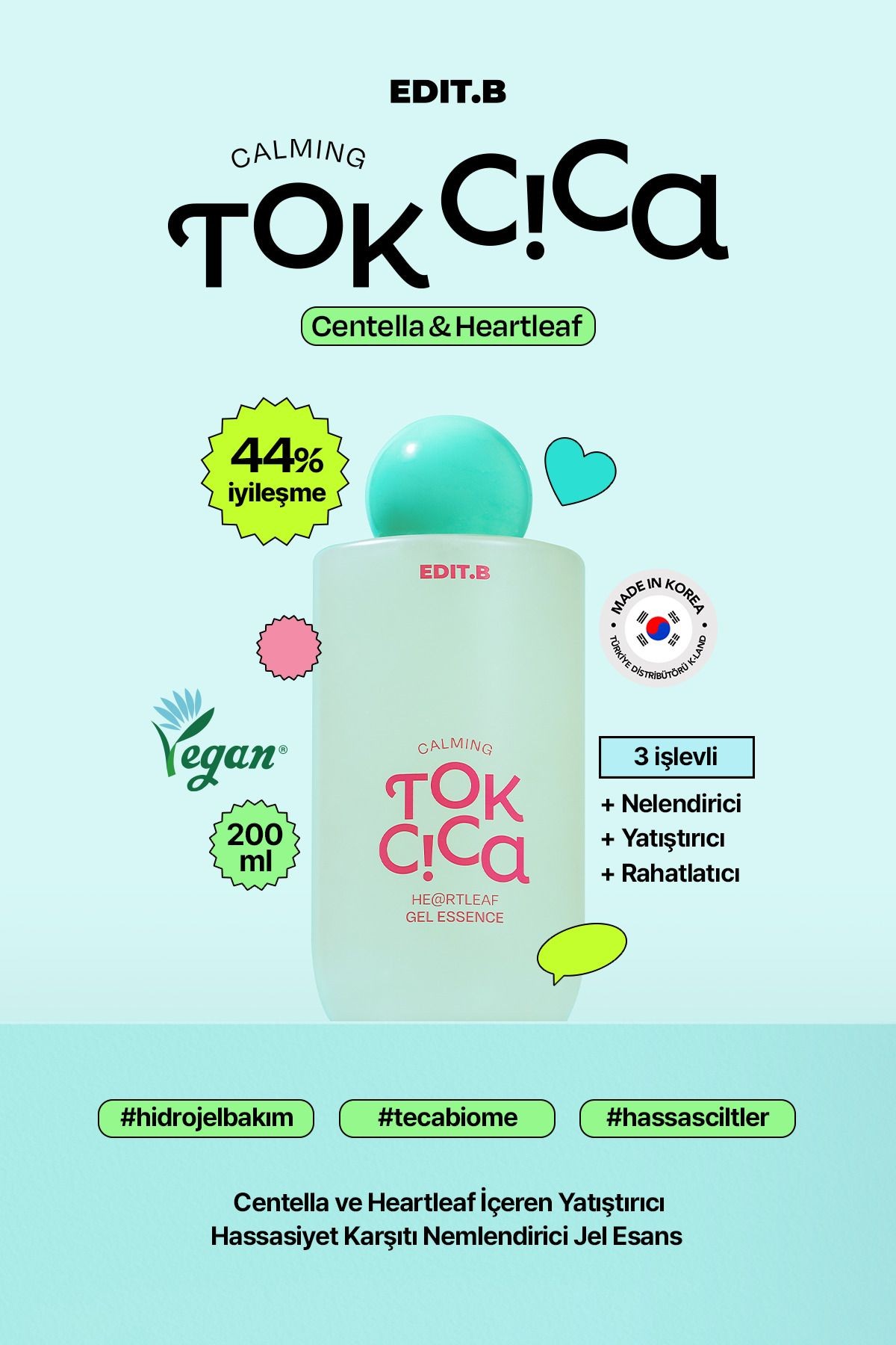 Centella ve Heartlef İçeren Yatıştırıcı Hassasiyet Karşıtı Nemlendirici Jel Yapıda Esans 200ml