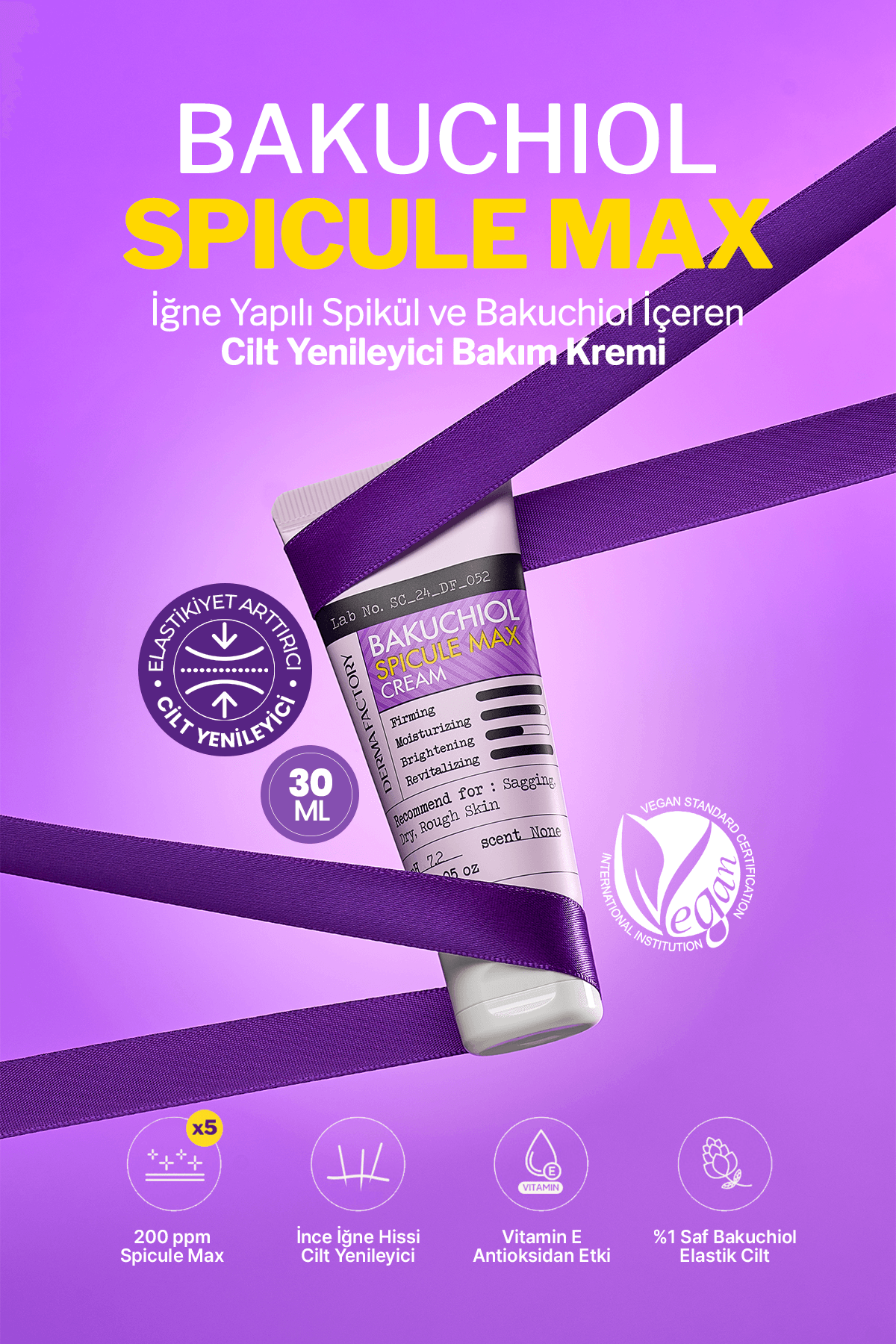 Cilt Yenileyici İğne Yapılı Spikül ve Bakuchiol Krem Derma Factory Spicule Max Cream