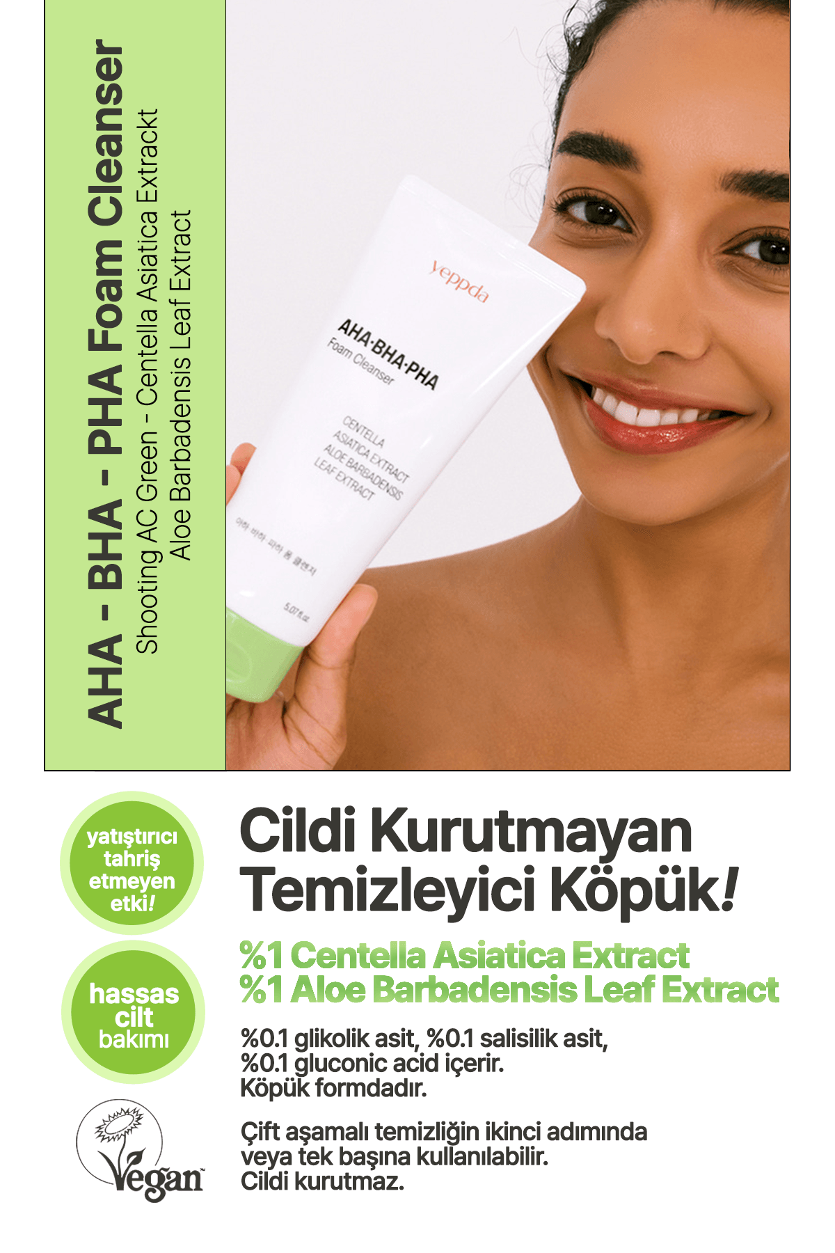 Hafif Asidik Akneli Ciltler İçin Yüz Temizleme Köpüğü Yeppda AHA BHA PHA Foam Cleanser 150 ml