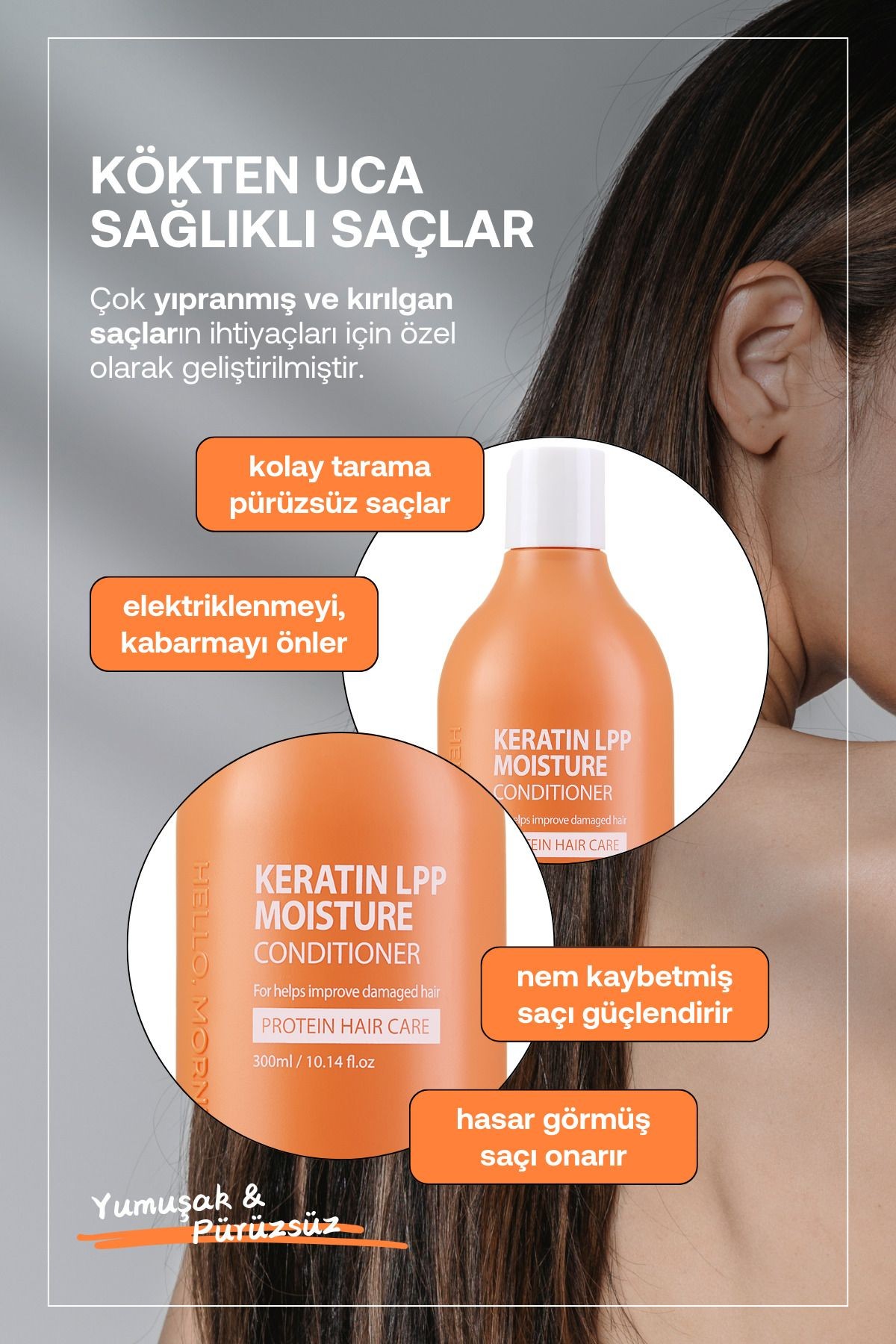 Keratin İçeren Besleyici Nemlendirici Protein Saç Kremi HELLOMORNING LPP KERATIN Conditioner 300 ml