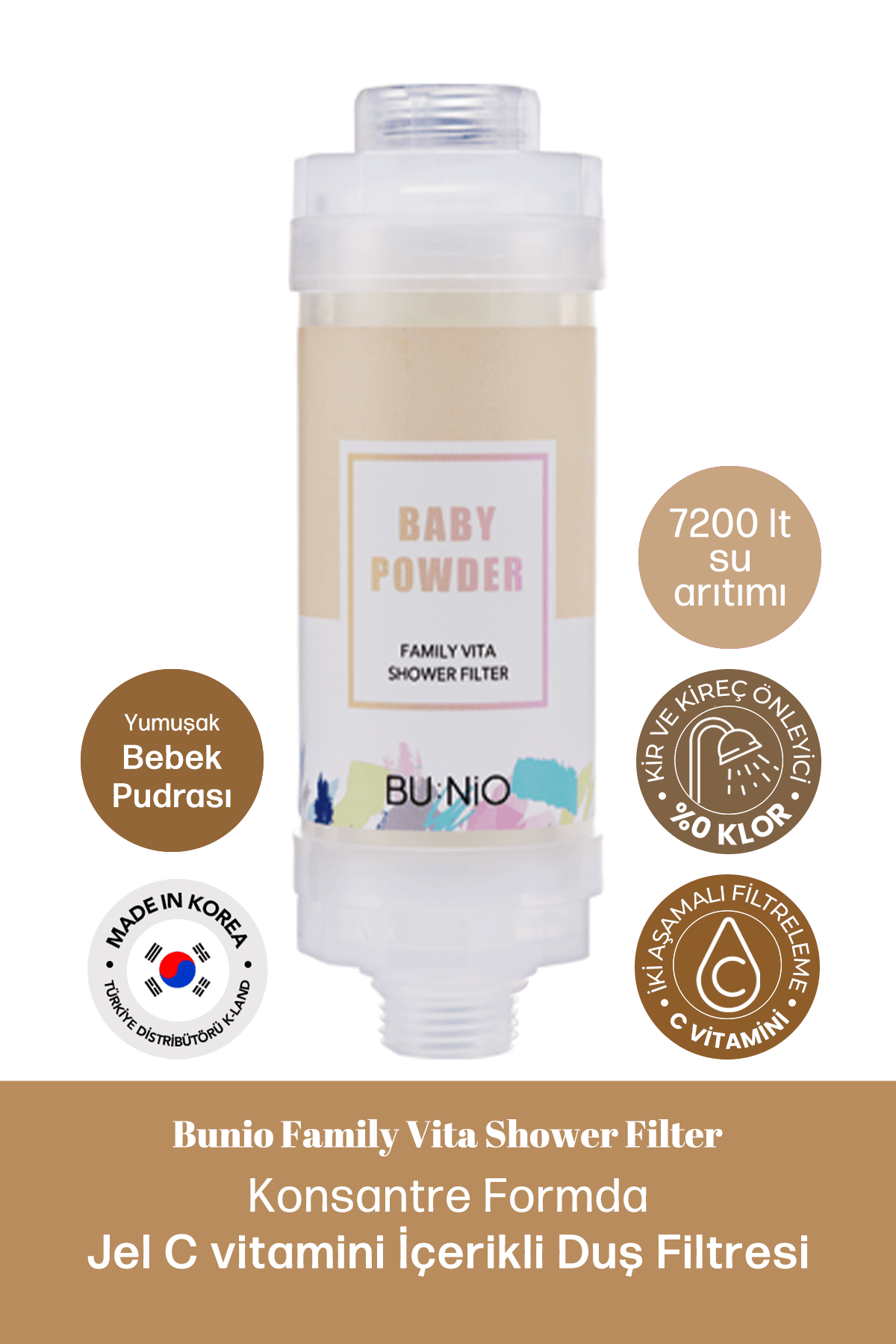 C Vitaminli Su Arıtıcı Duş Filtresi Atopik Ciltler Bunio Shower Filter Baby Powder