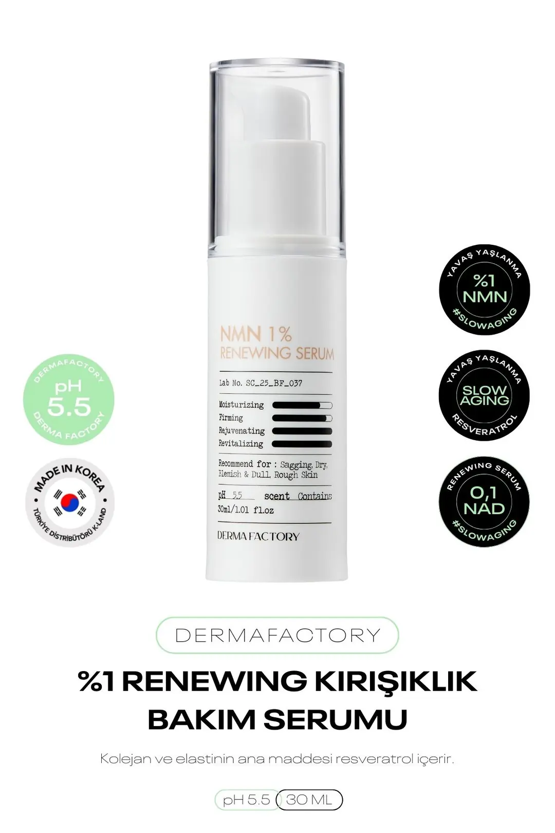 Resveratrol, NMN ve NAD içeren Kırışıklık Bakım Serumu Derma Factory R