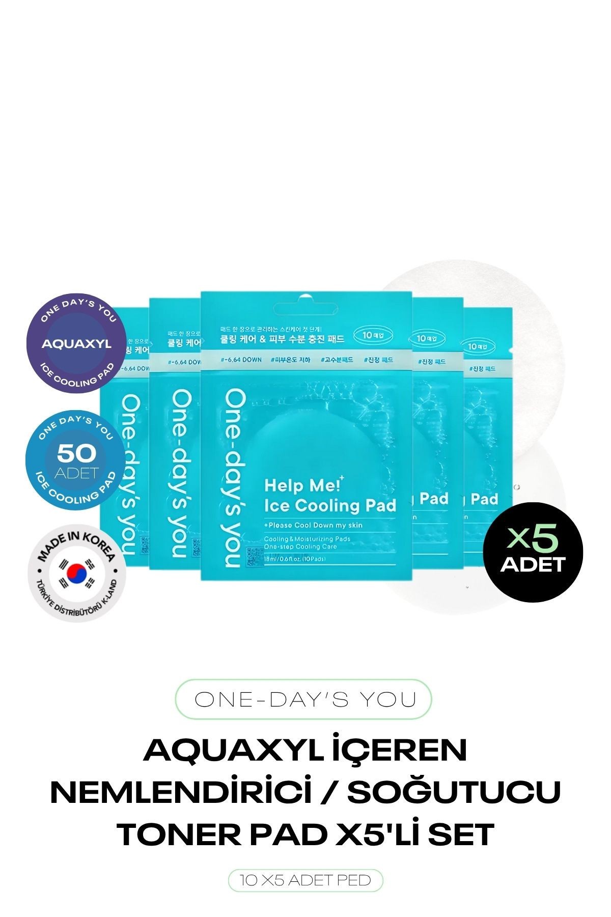 Aquaxyl İçeren Nemlendirici ve Soğutucu Tonikli Ped Seti One Days You Ice Cooling Pad 50 Adet ped