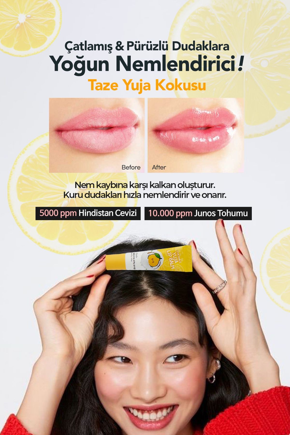 Hindistan Cevizi ve Yuja İçeren Onarıcı Dudak Balmı Esfolio Coconut Yuja Lip Balm