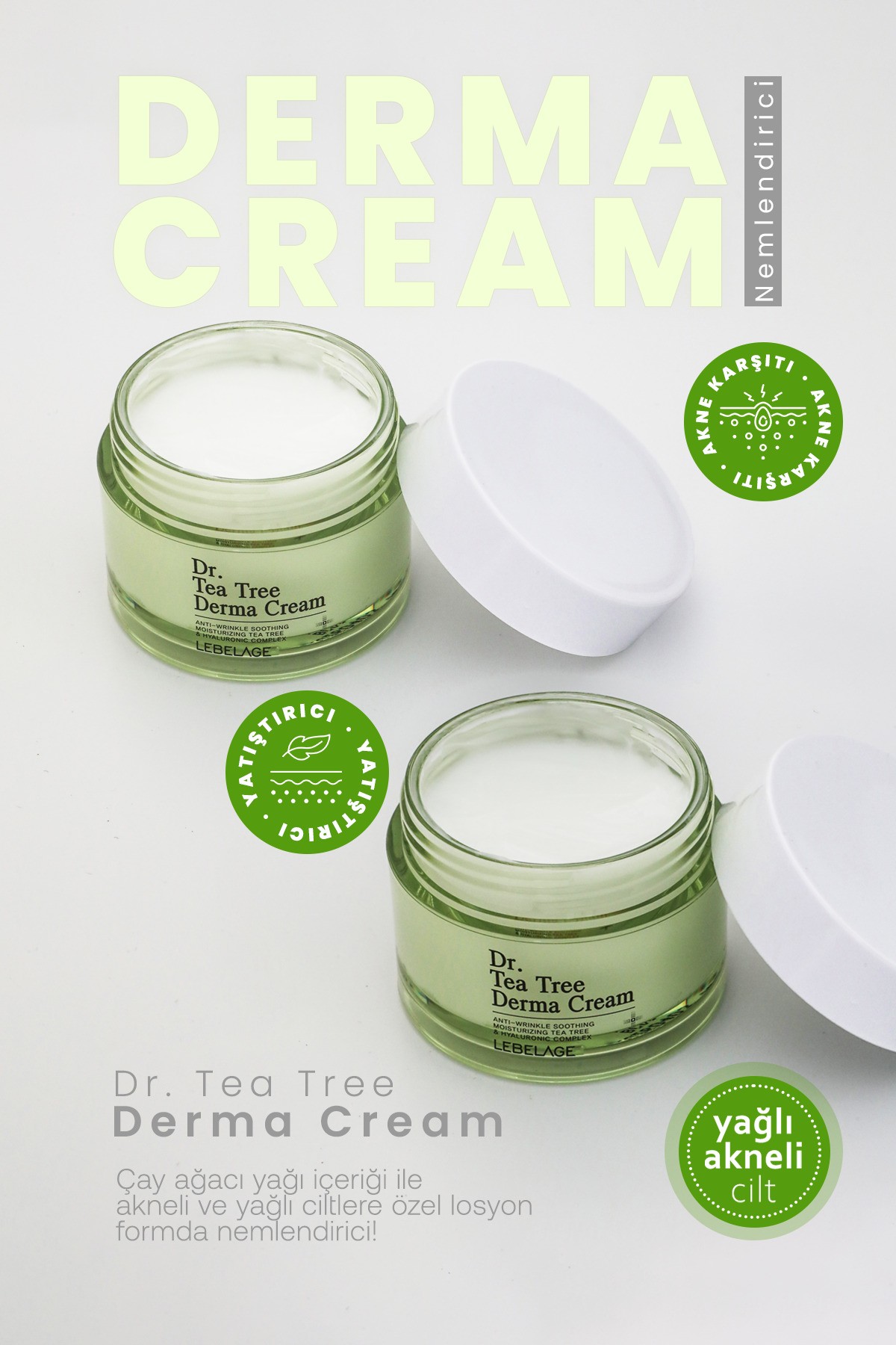 Çay Ağacı ile Akne Karşıtı Nemlendirici Yüz Kremi Lebelage Dr Tea Tree Derma Skin Cream