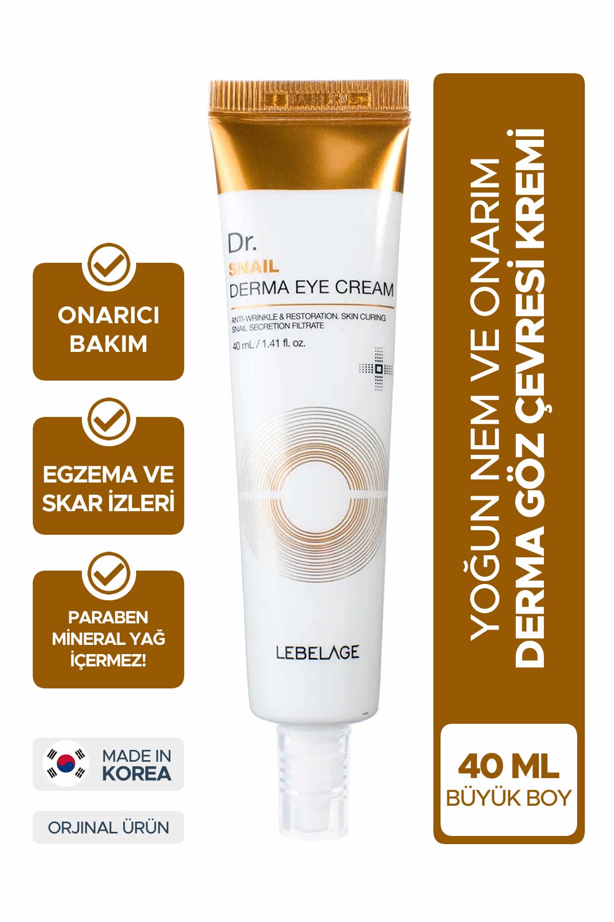 40 ML - Egzema ve Kırışıklık Karşıtı Salyangoz Özlü Nemlendirici Göz Kremi Dr. Snail Derma Eye Cream