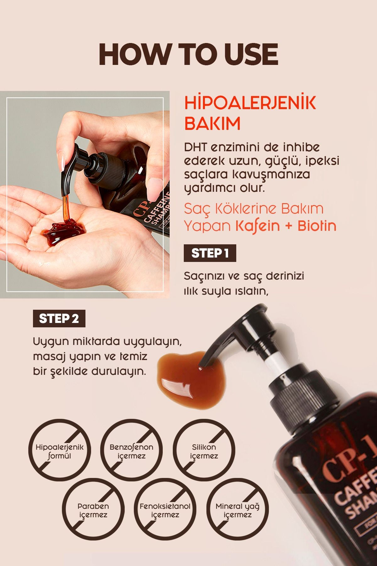 CP-1 Saç Dökülmesi Karşıtı Kafein ve Biotin İçeren Şampuan Caffeine Shampoo 300 ML