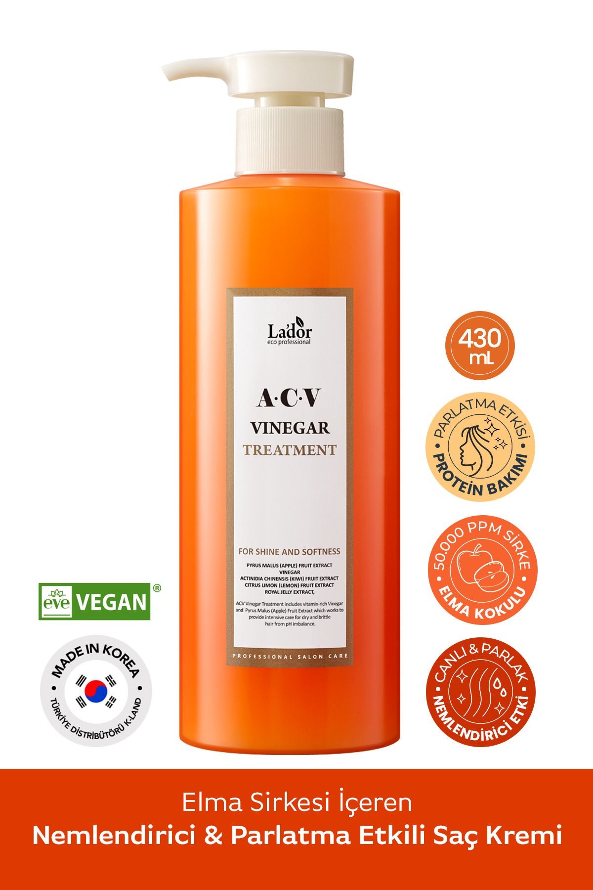 Saç Derisini Canlandıran ve Parlaklaştıran Sirke Özlü Saç Kremi LADOR ACV Vinegar Treatment 430ML