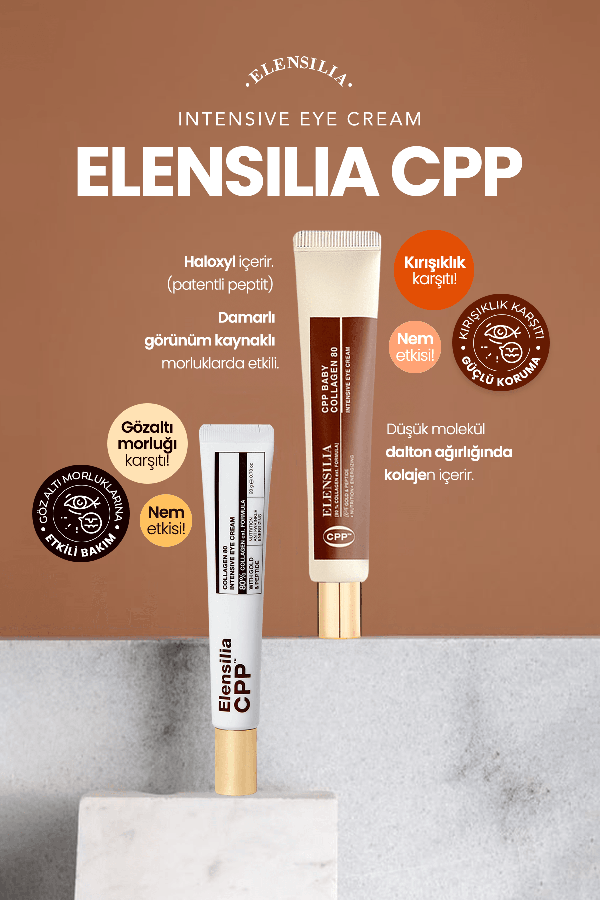 4 Haftada Etkili %80 Fransız Kolajeni Kırışıklık Karşıtı ELENSILIA CPP Baby Collagen Göz Kremi 30 ML