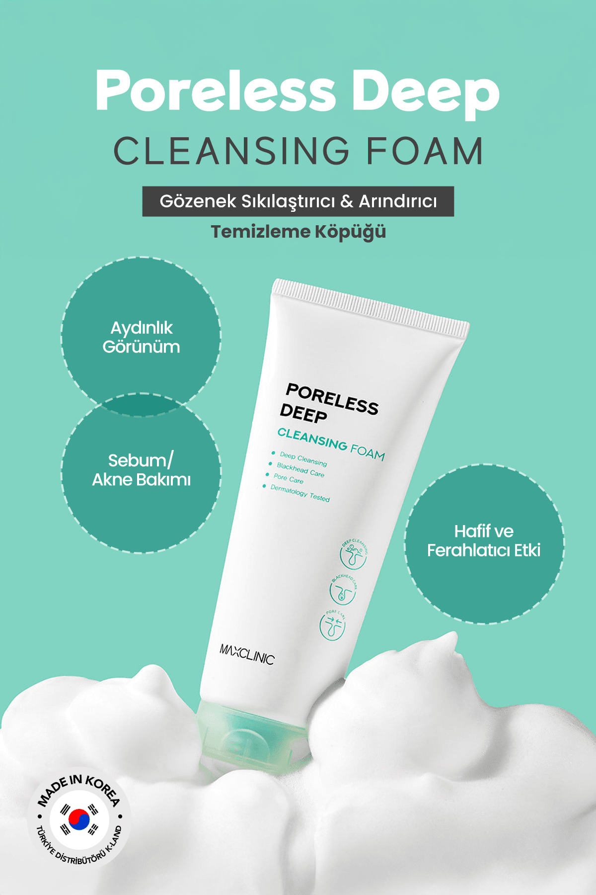 Gözenek ve Siyah Nokta İçin Yüz Temizleme Köpüğü Maxclinic Poreless Deep Cleansing Foam