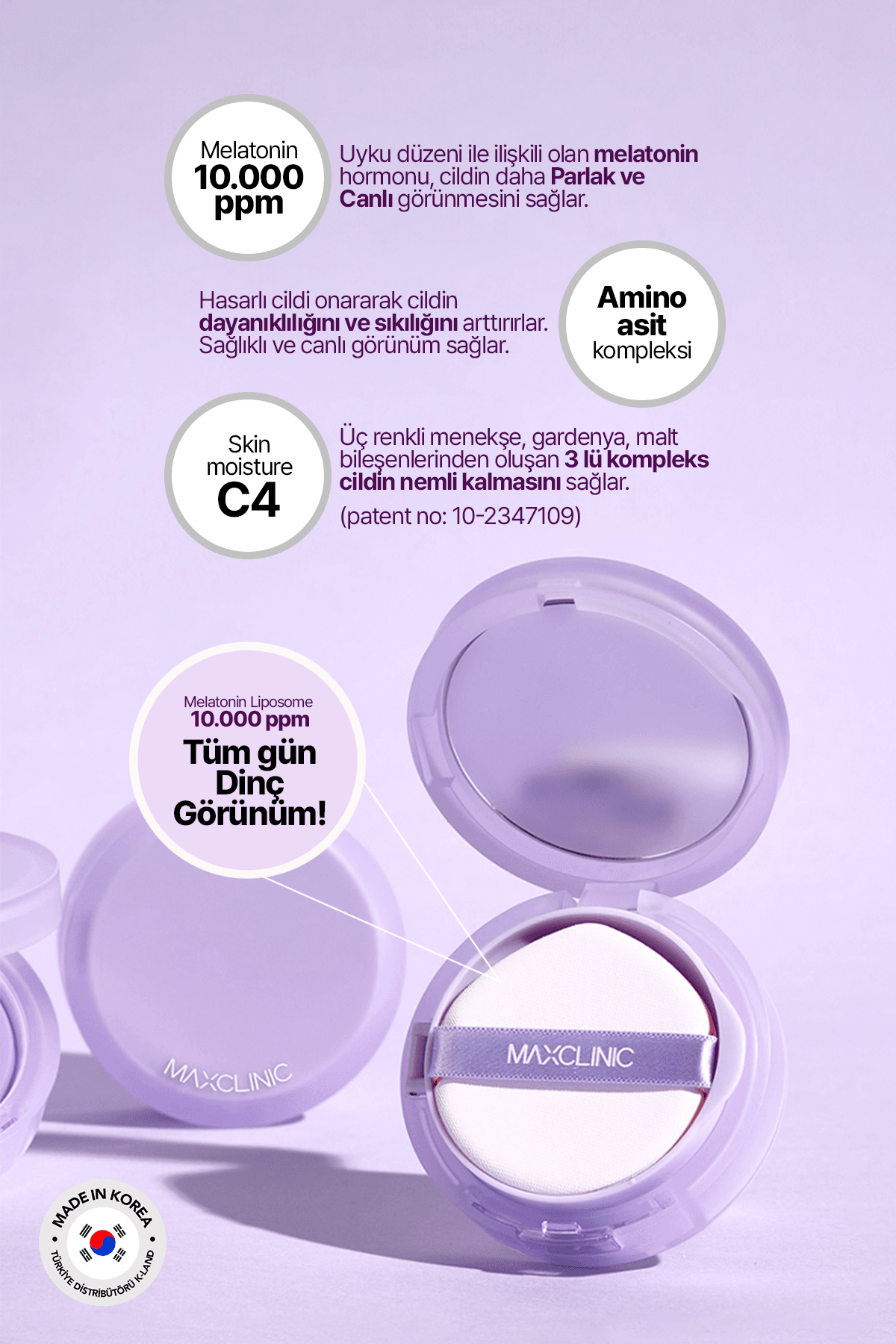 Melatonin İçeren Cushion Fondöten MAXCLINIC Luminous Cushion Foundation SPF 50 + / PA ++++