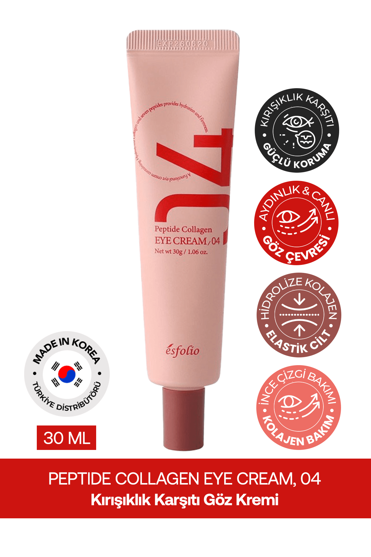 Çoklu Peptit ve Kolajen İçeren Kırışıklık Karşıtı Göz Kremi Esfolio Peptide Collagen Eye Cream 30Gr