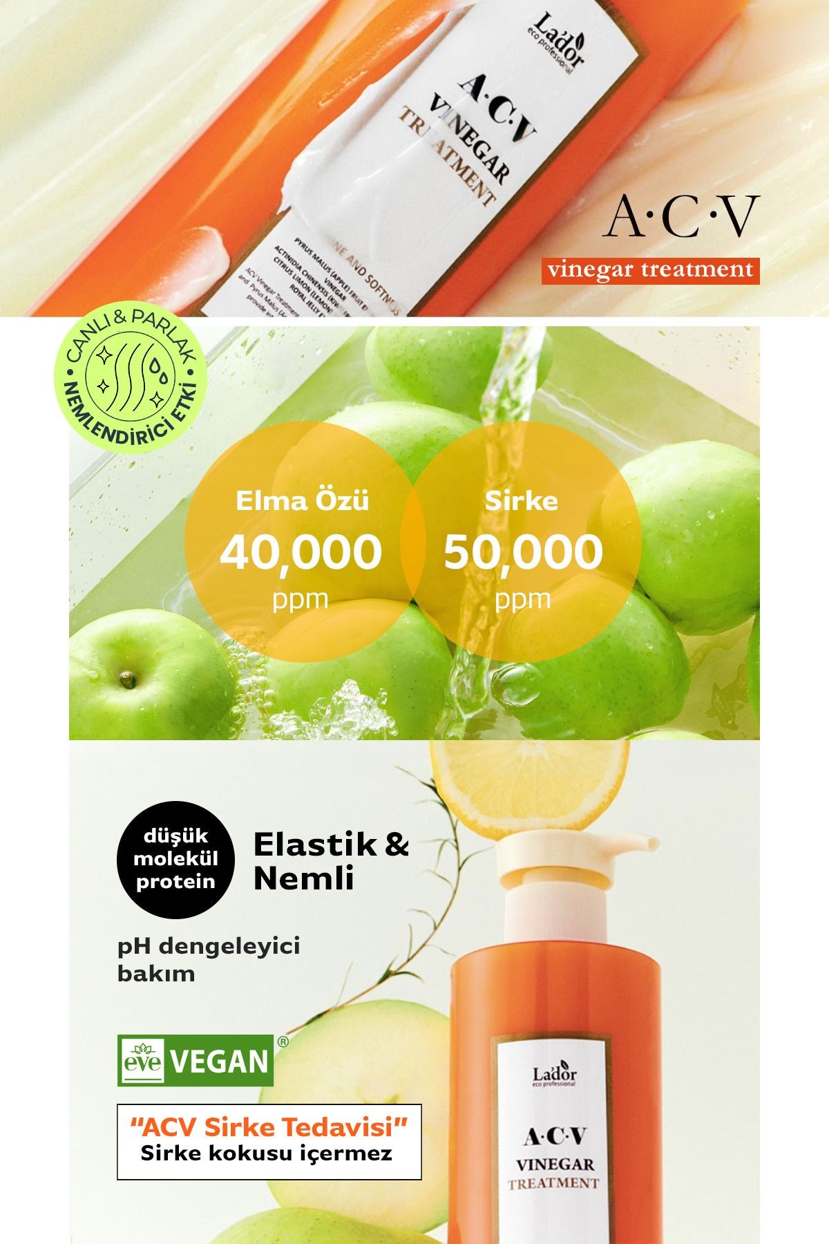 Saç Derisini Canlandıran ve Parlaklaştıran Sirke Özlü Saç Kremi LADOR ACV Vinegar Treatment 430ML