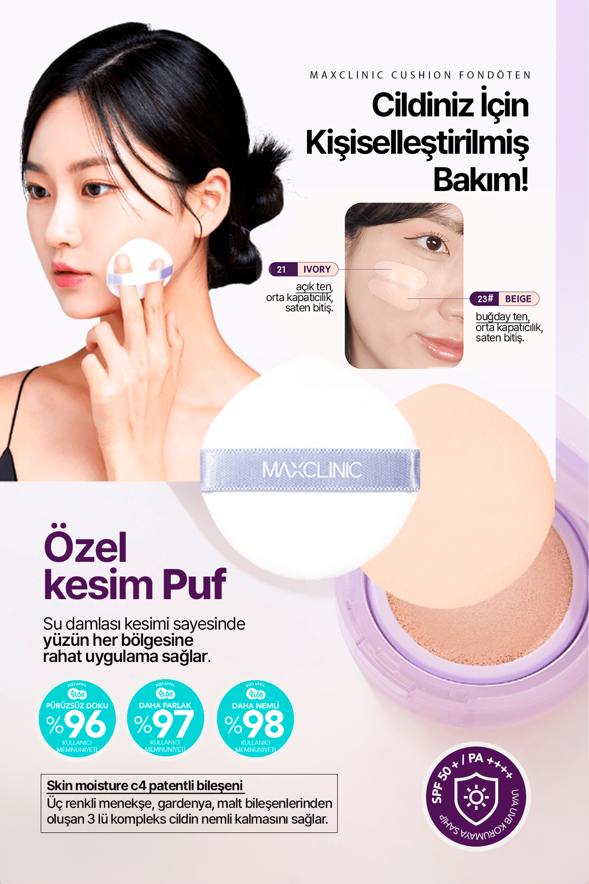 Melatonin İçeren Cushion Fondöten MAXCLINIC Luminous Cushion Foundation SPF 50 + / PA ++++