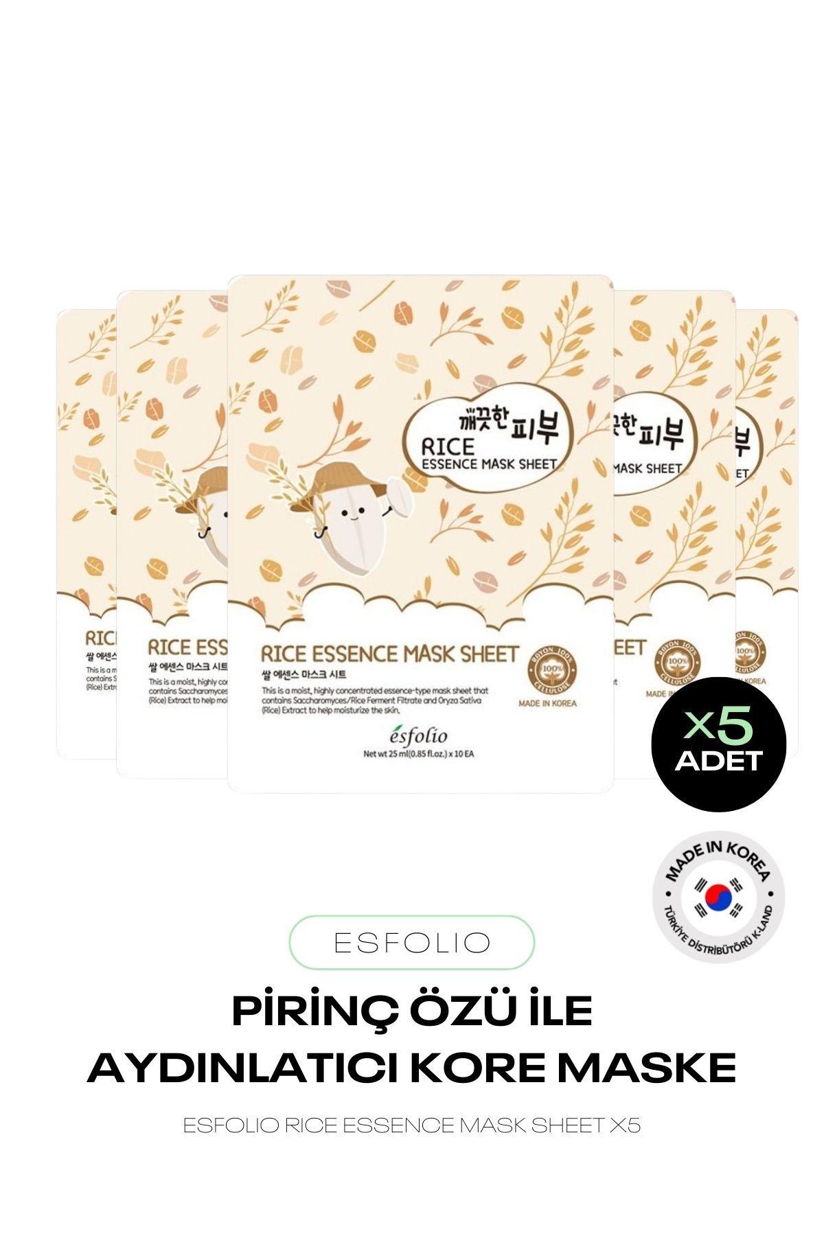 x5 Avantajlı Set - Aydınlatıcı Kore Pirinç Maskesi Korean Rice Essence Sheet Mask Kağıt Maske