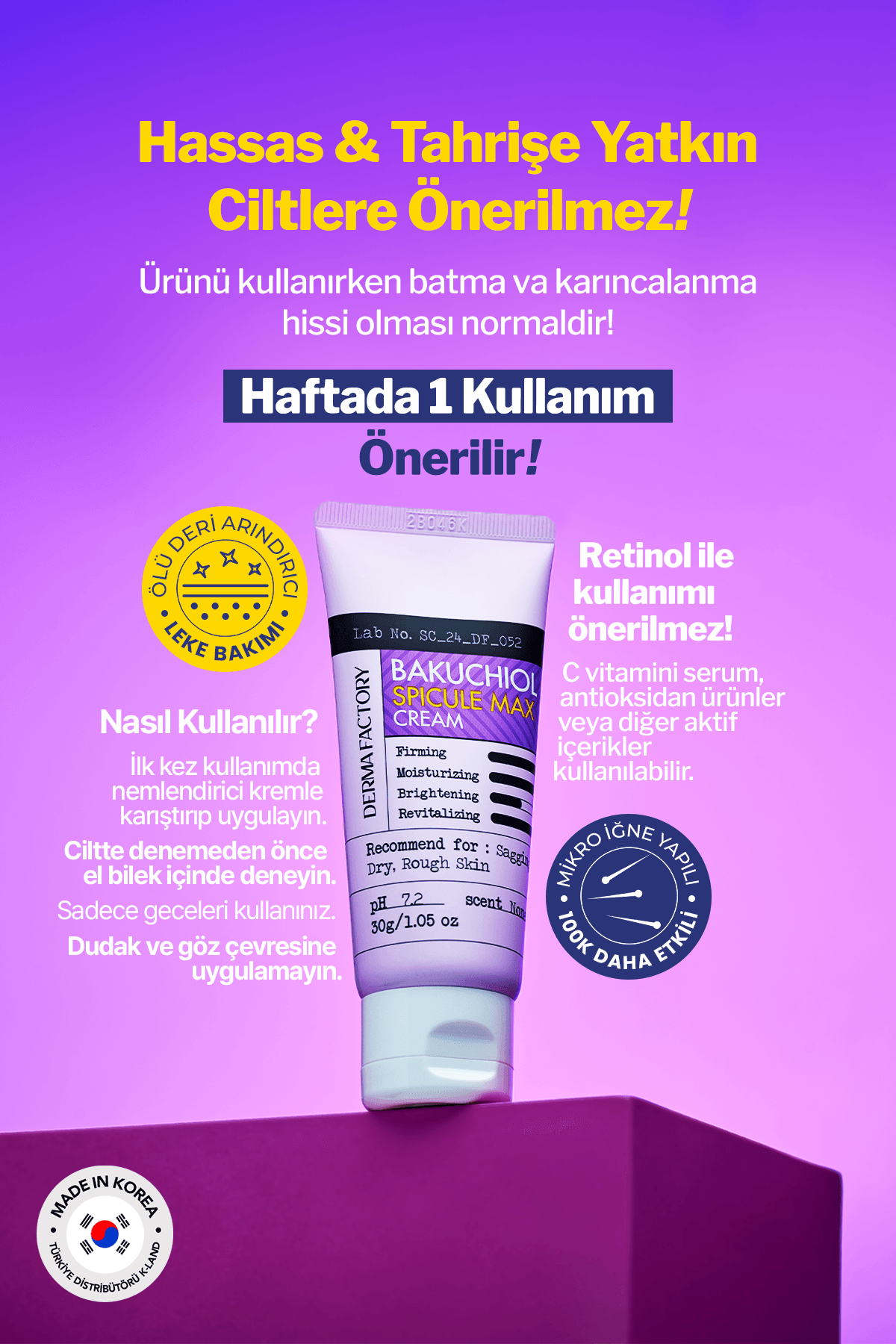 Cilt Yenileyici İğne Yapılı Spikül ve Bakuchiol Krem Derma Factory Spicule Max Cream