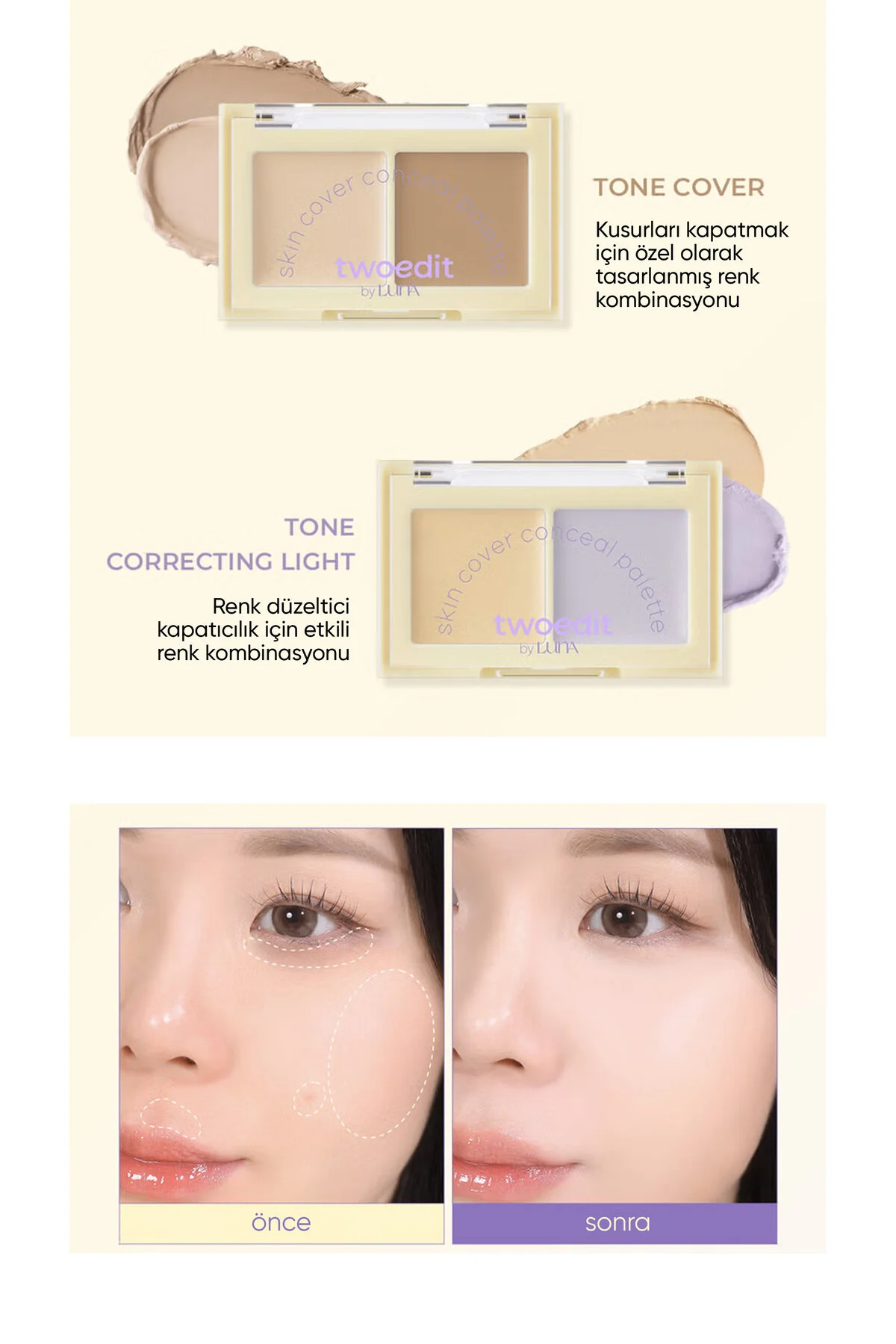 2’li Kapatıcı ve Corrector Paleti by Luna Skin Cover Concealer Palette