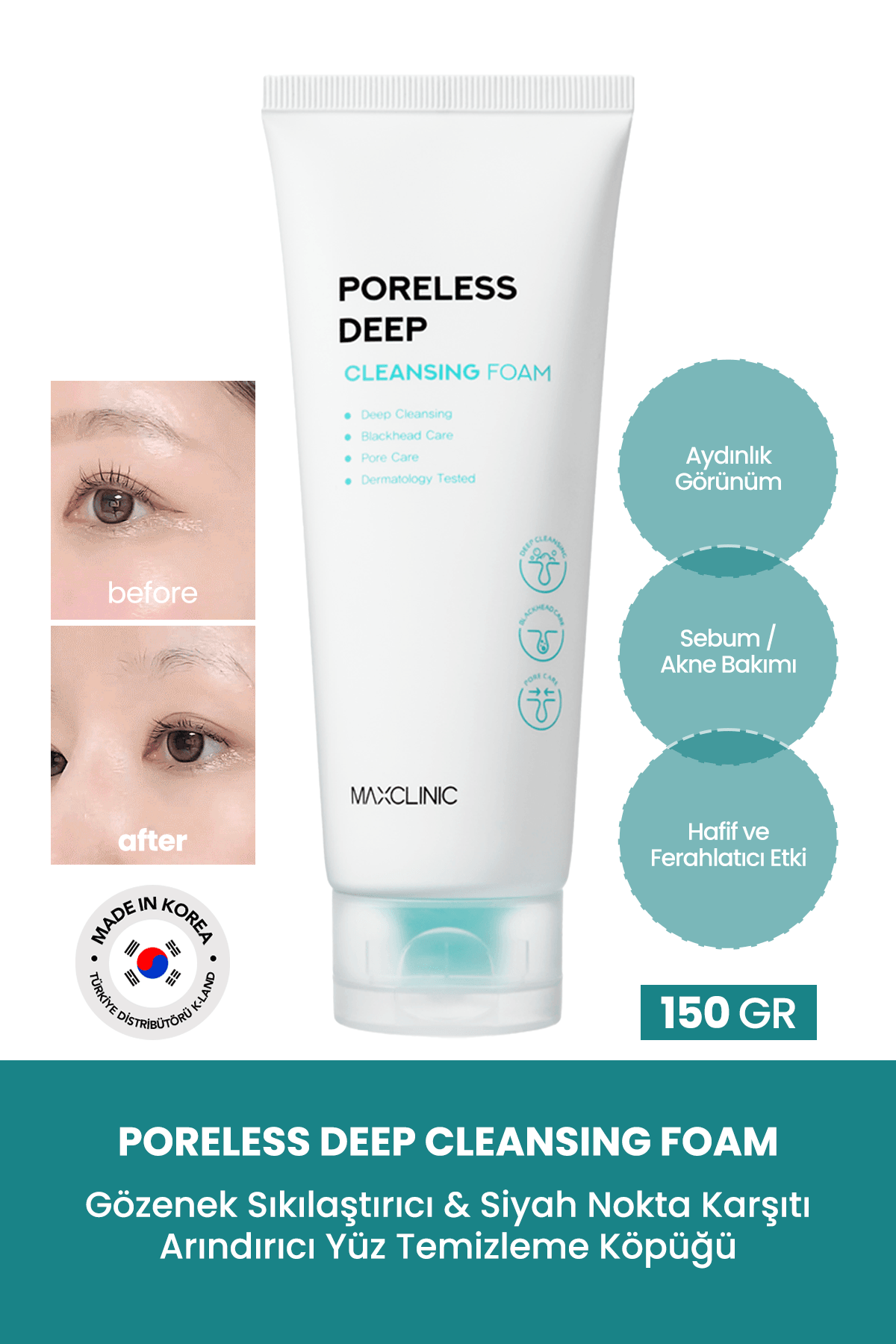 Gözenek ve Siyah Nokta İçin Yüz Temizleme Köpüğü Maxclinic Poreless Deep Cleansing Foam