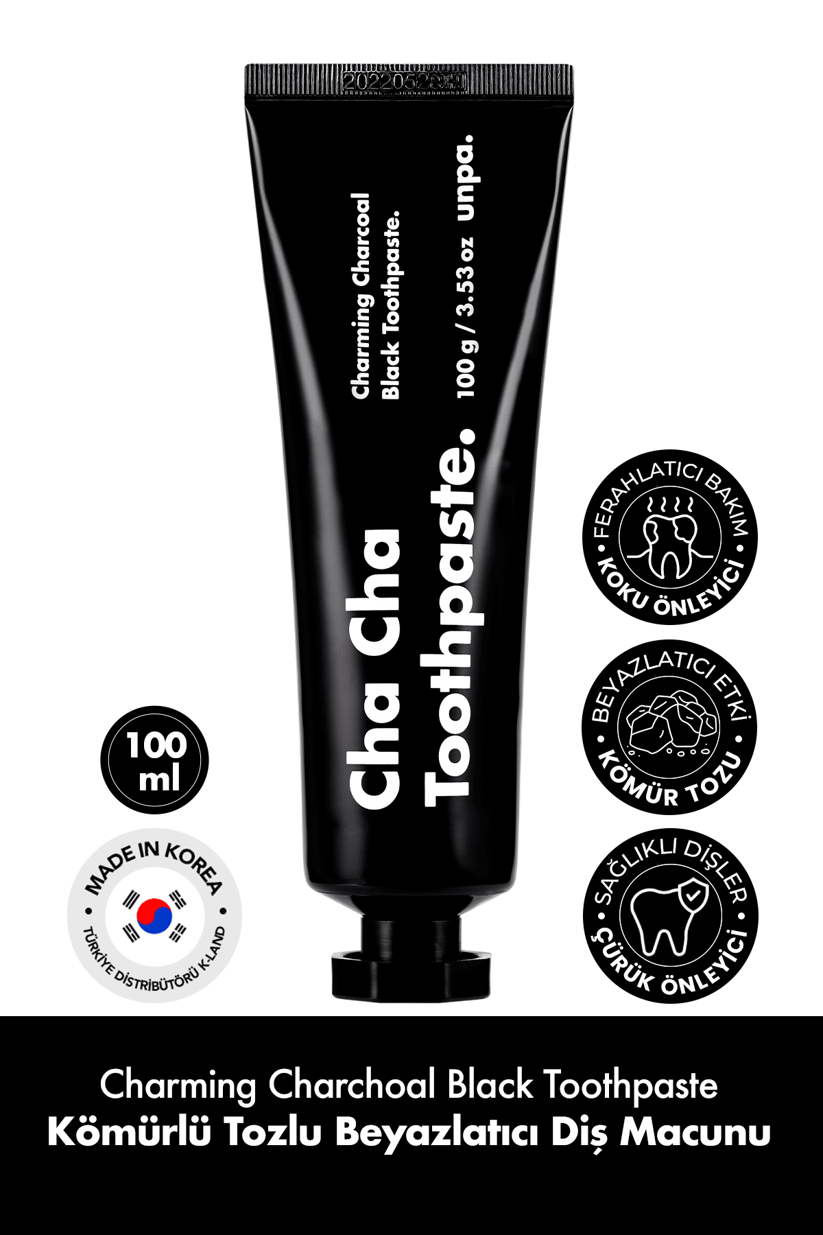 Kömürlü Vegan Diş Beyazlatıcı Kahve Lekelerinde Etkili Kore Diş macunu UNPA Cha Cha Black Toothpaste