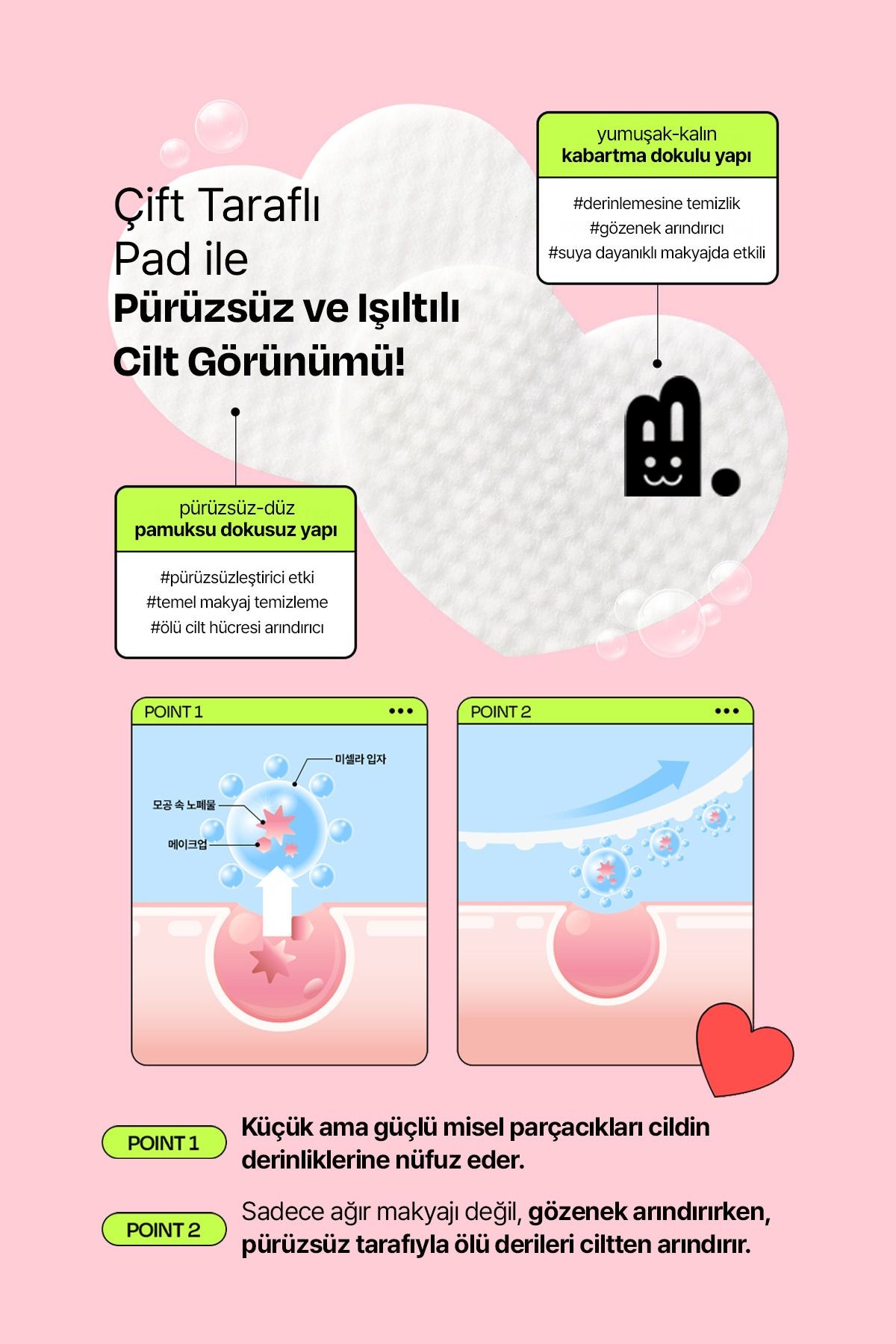 Ağır Makyajı Bile Tek Seferde Çıkaran Yüz ve Makyaj Temizleme Pedi EDIT.B Joyfull Heart Pad 30'lu