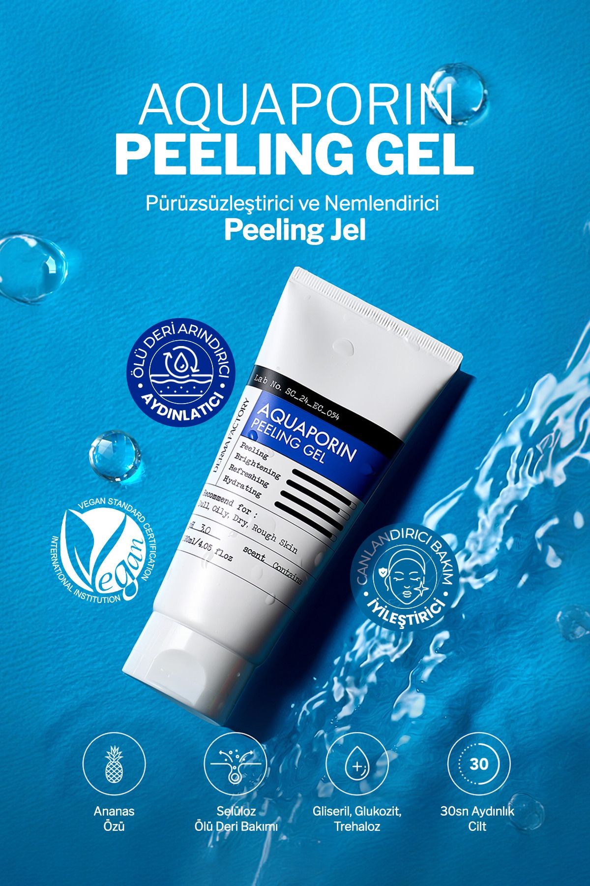 Aydınlatıcı ve Pürüzsüzleştirici Selüloz Peeling Gel Derma Factory Aquaporin Peeling Gel 120ml