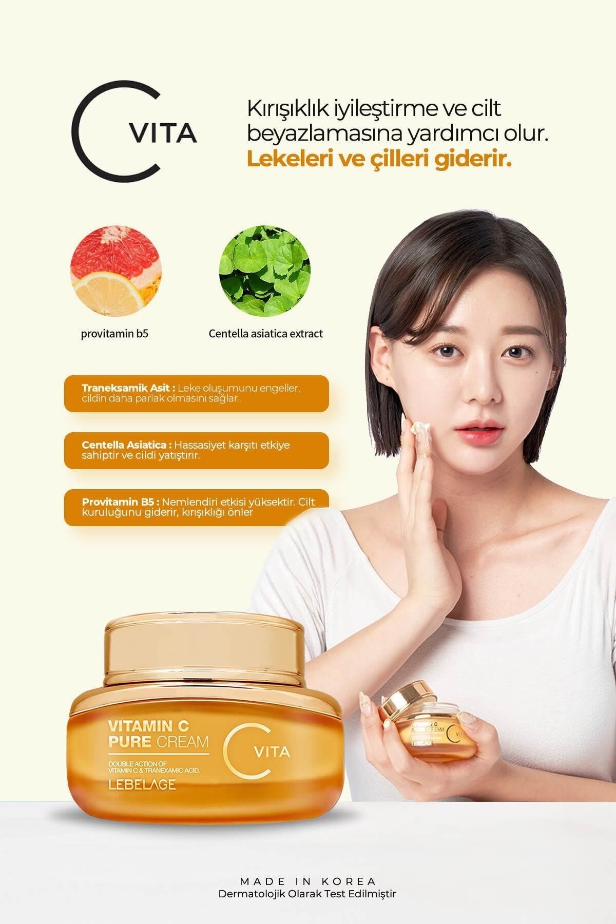 LEBELAGE Lekeli Ciltler İçin Aydınlatıcı ve Antioksidan Ekili Nemlendirici C Vitamini Vita C Cream