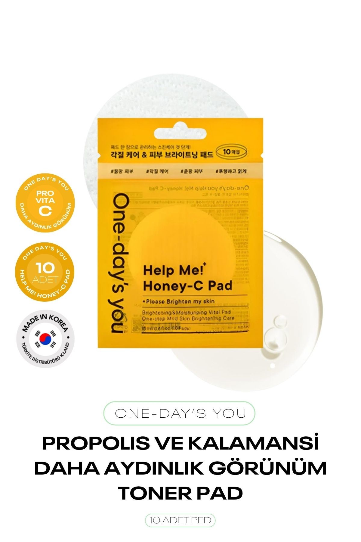Propolis ve Kalamansi İçeren Aydınlık Görünüm İçin 10lu Tonikli Ped One days You honey-c Pad 10 ea